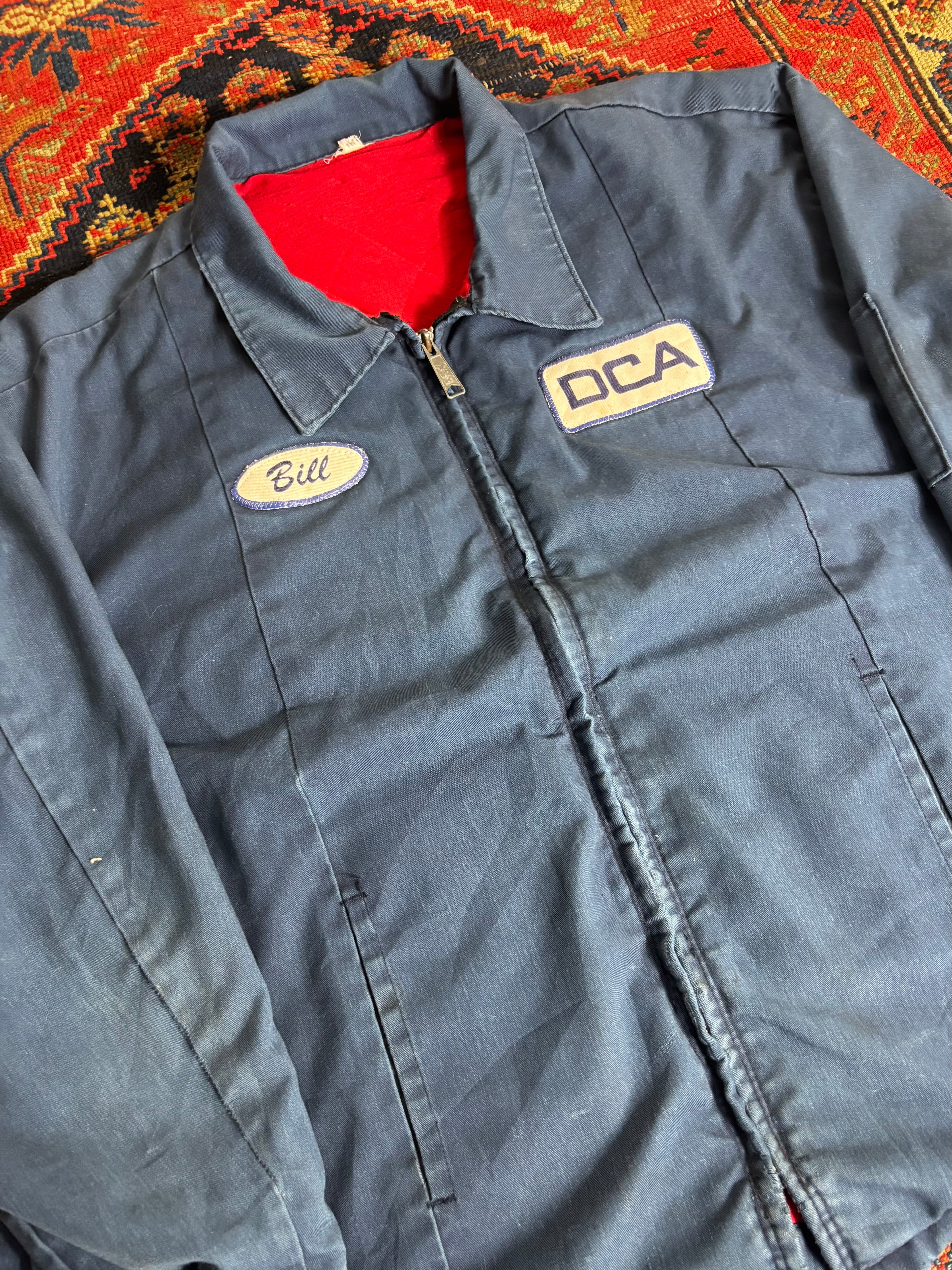 VINTAGE FADED NAVY “DCA” COLLARED WORK JACKET SIZE/XL