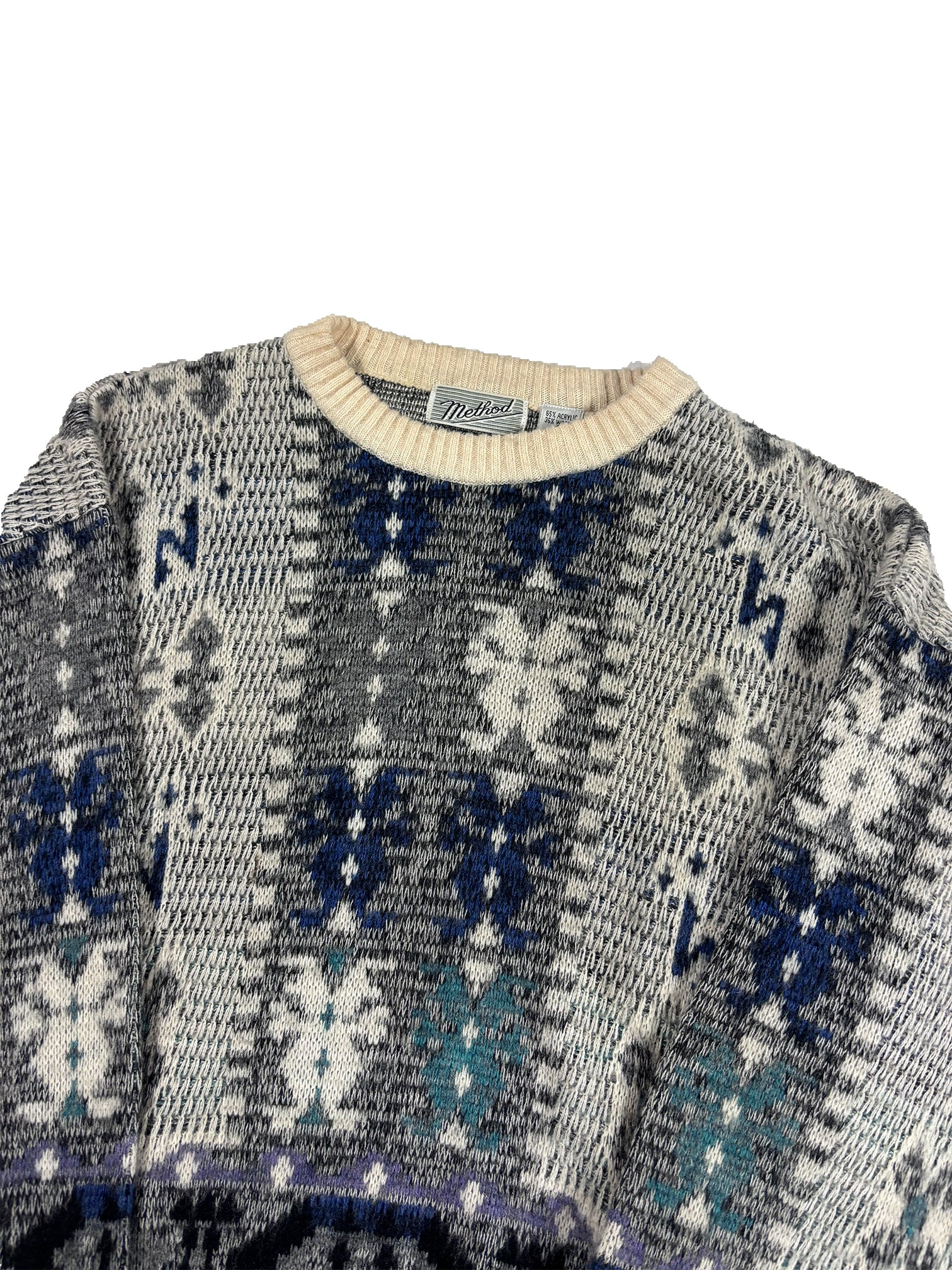 VINTAGE PATTERN “METHOD” KNIT SWEATER SIZE MEDIUM