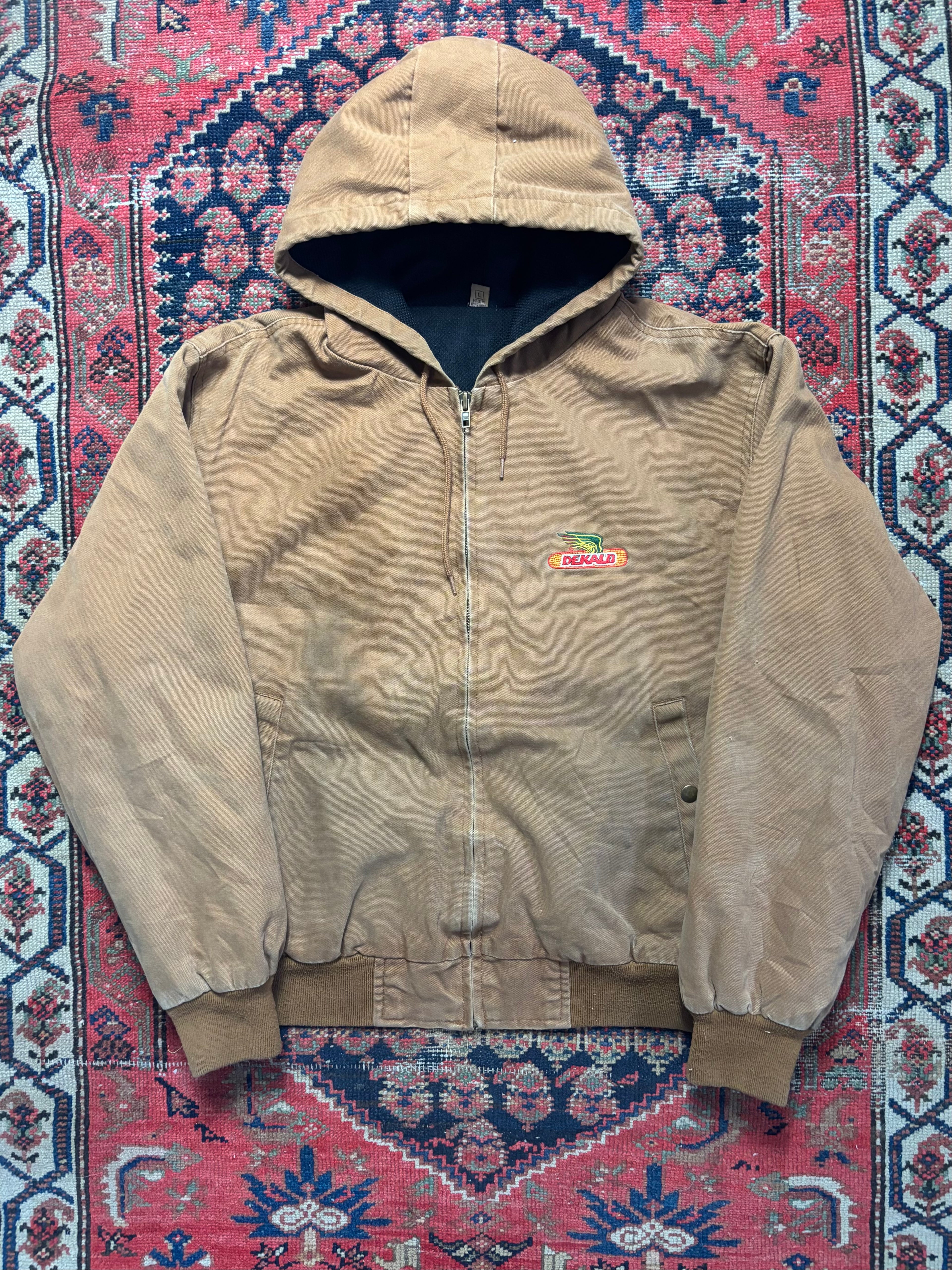 VINTAGE DARK BEIGE DEBALK HOODED WORK JACKET SIZE LARGE