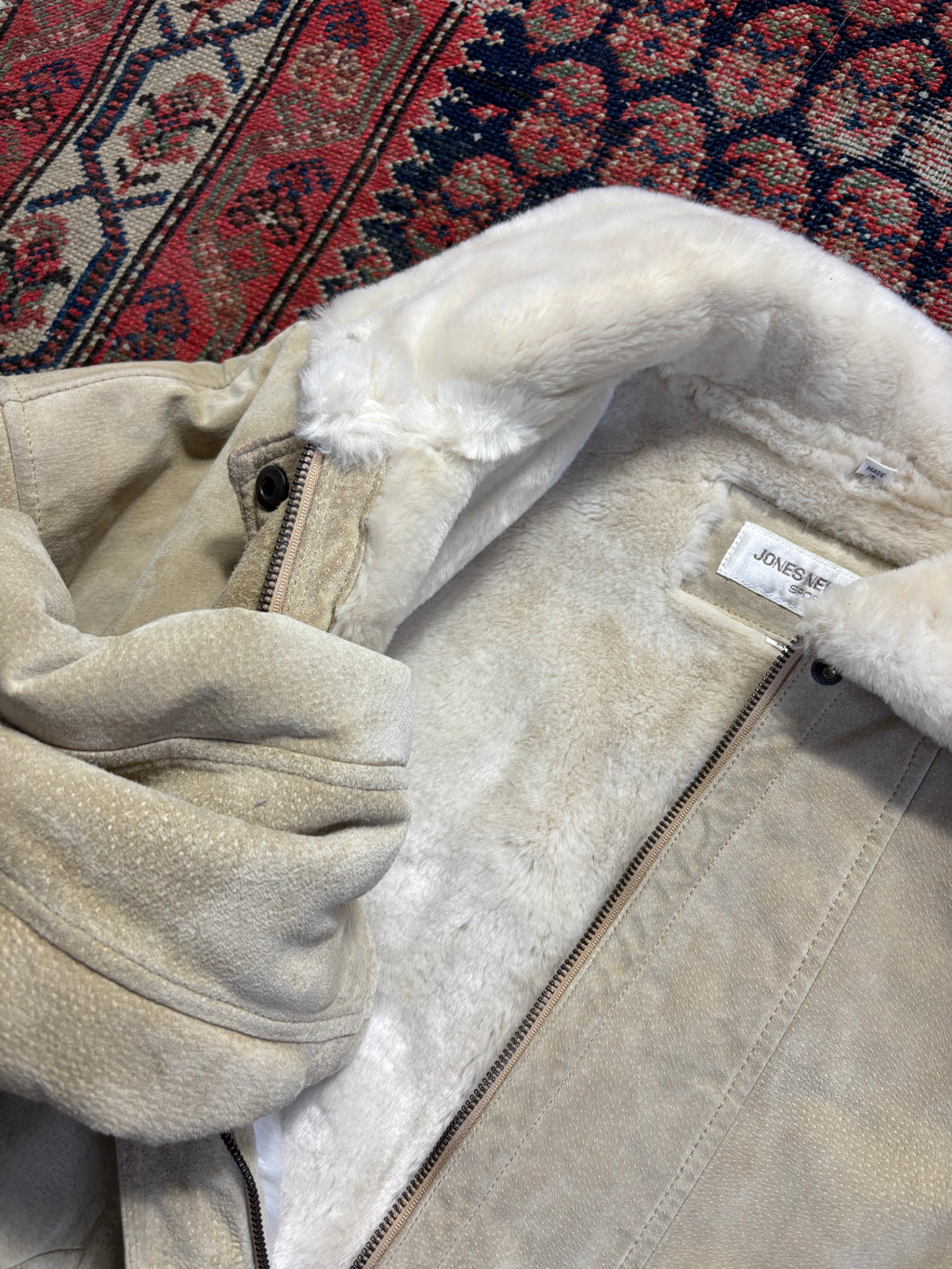 VINTAGE FAUX FUR LINED JONES NY LIGHT BEIGE LEATHER SIZE MEDIUM