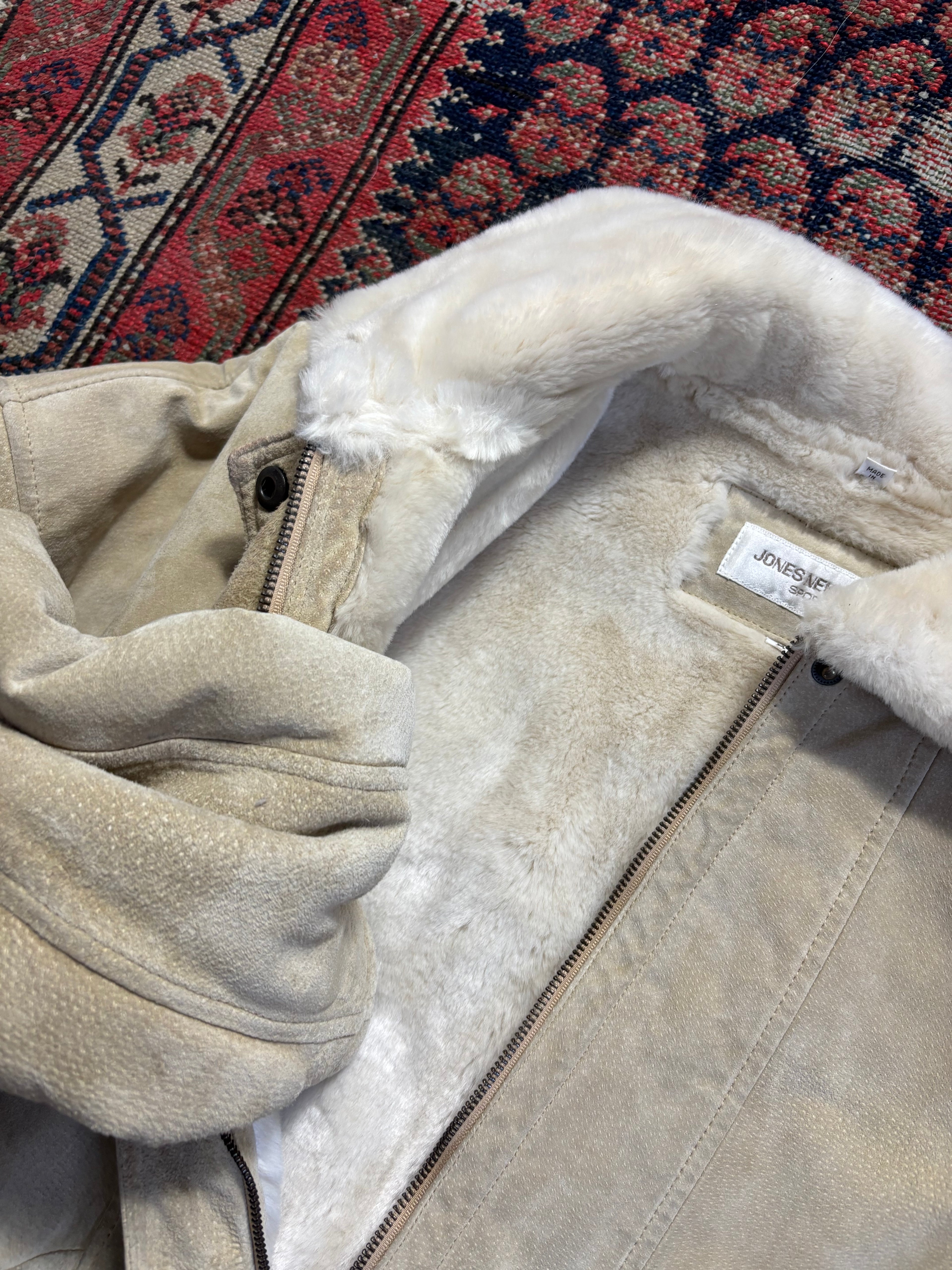 VINTAGE FAUX FUR LINED JONES NY LIGHT BEIGE LEATHER SIZE MEDIUM