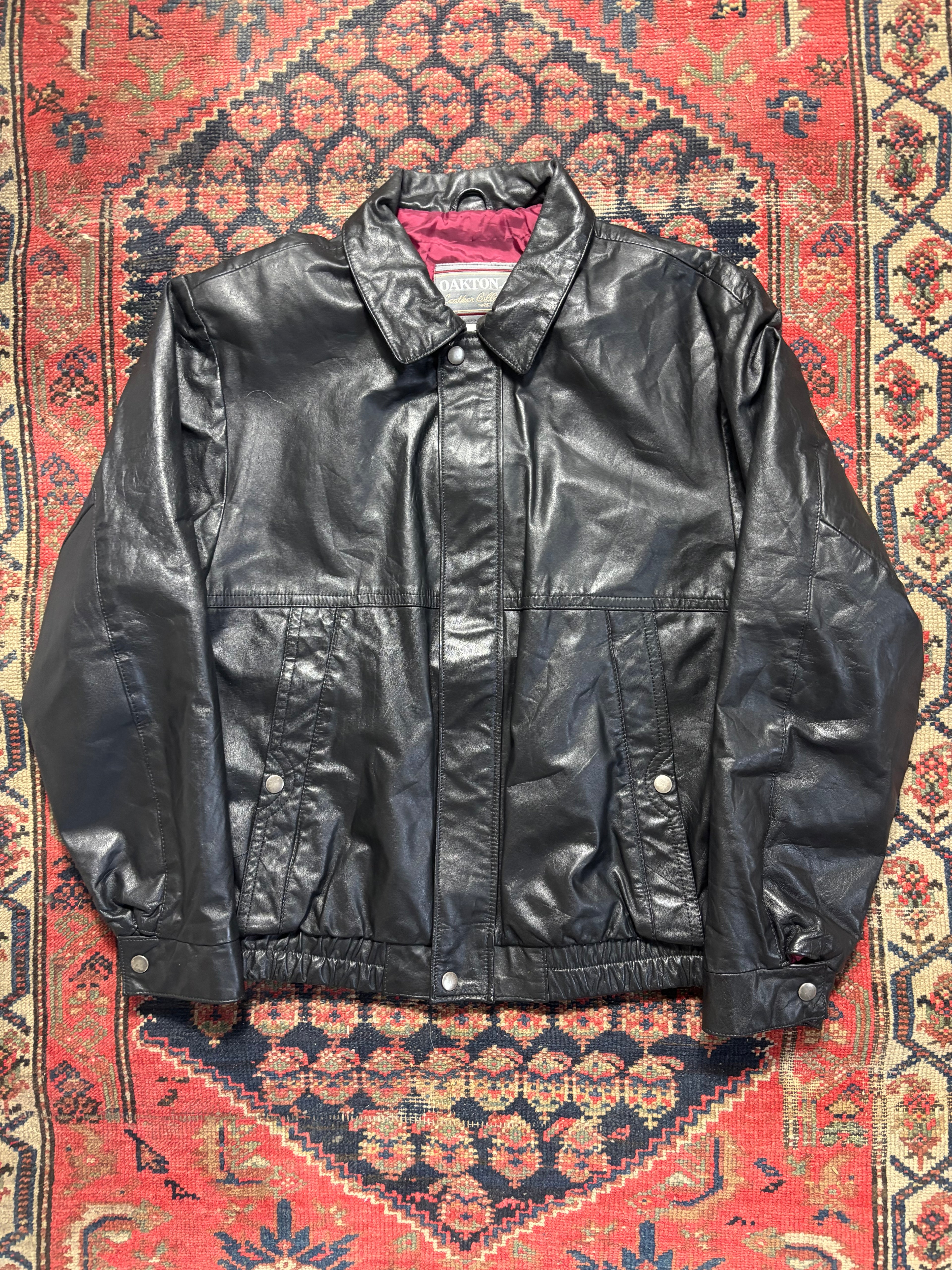 VINTAGE BLACK LEATHER BOMBER JACKET SIZE MEDIUM