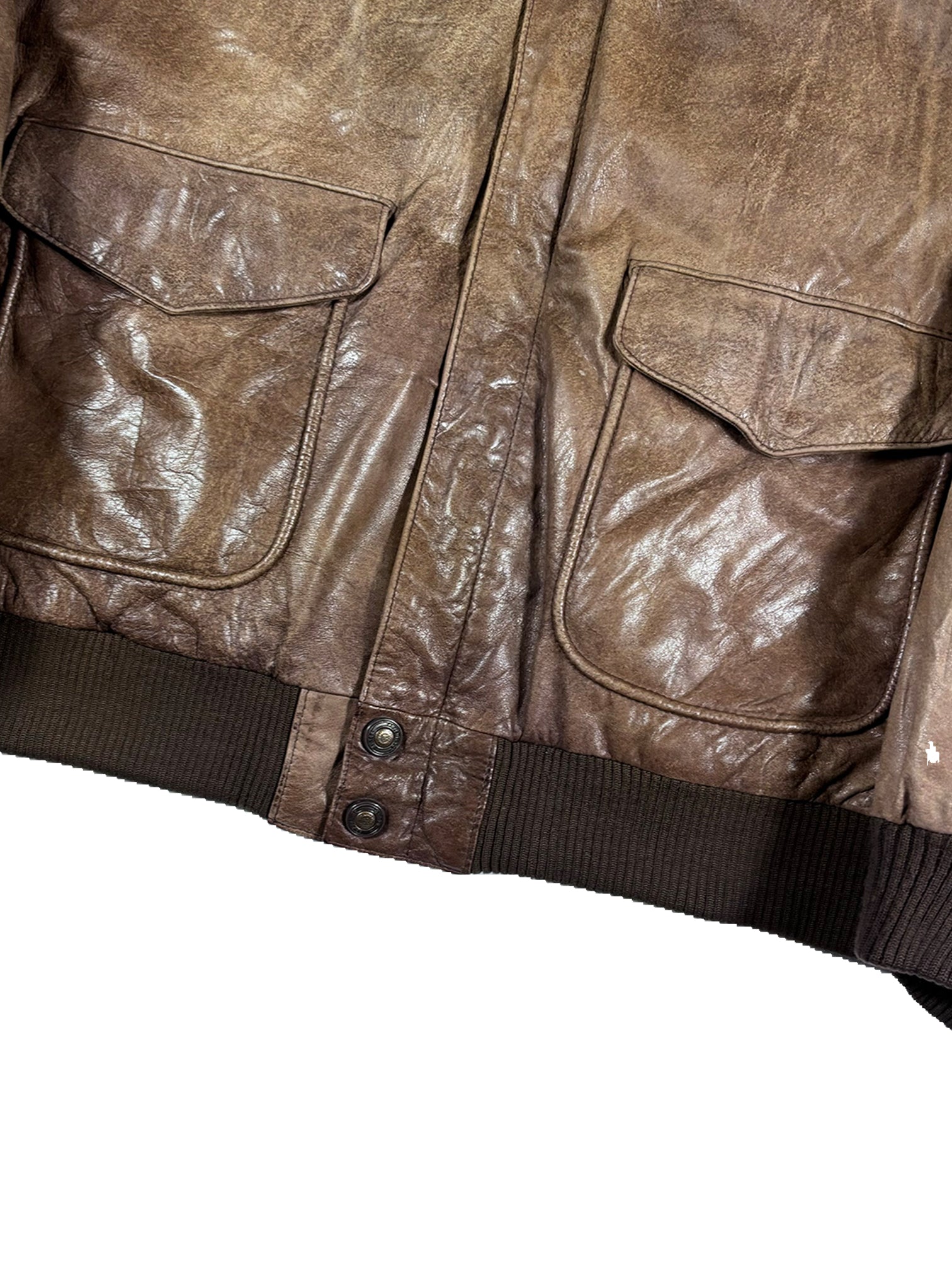 VINTAGE BROWN “ADVENTURE BOUND” LEATHER BOMBER JACKET SIZE XL