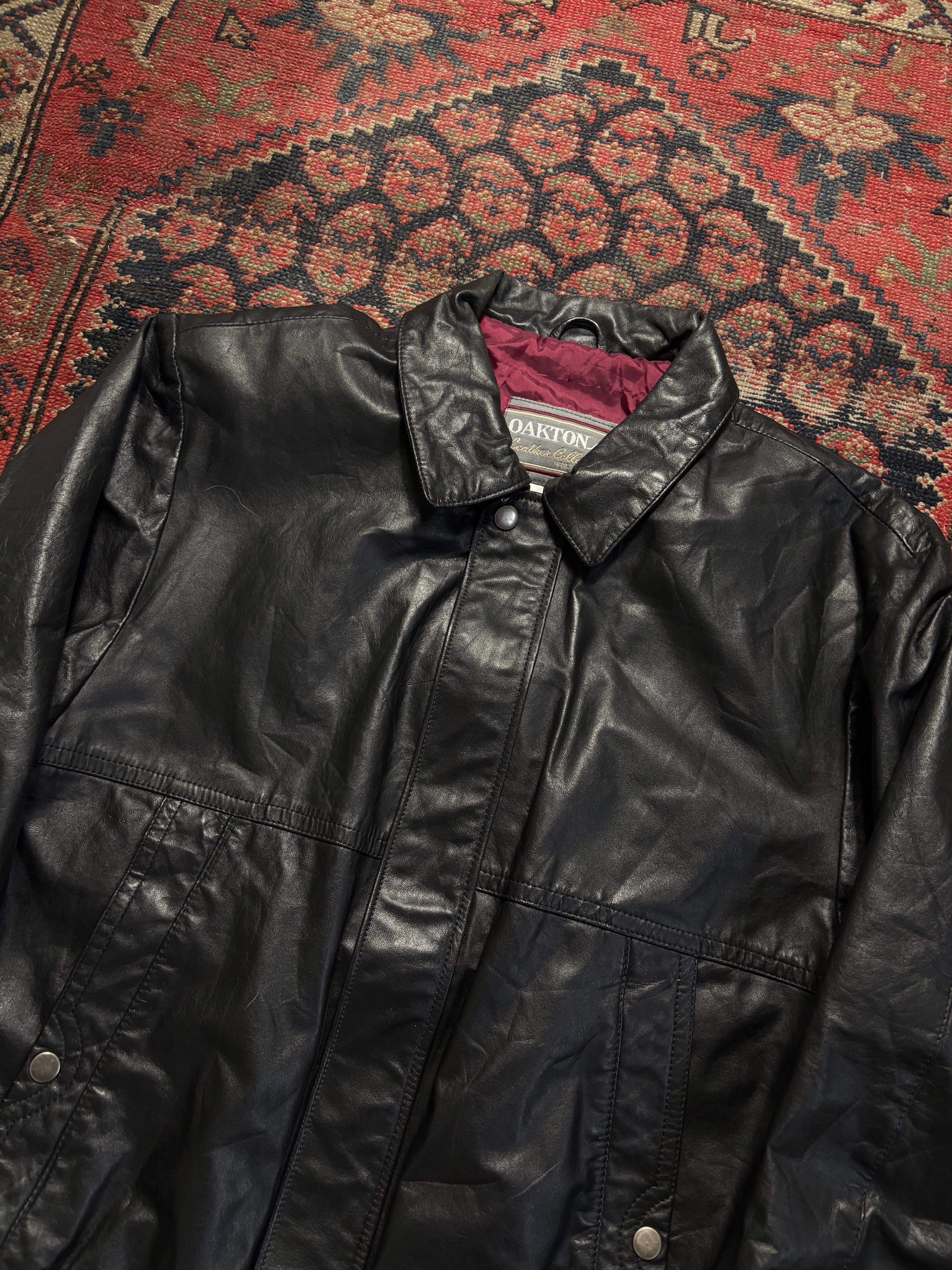 VINTAGE BLACK LEATHER BOMBER JACKET SIZE MEDIUM