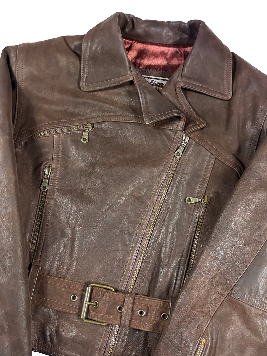 VINTAGE BROWN LEATHER BIKER JACKET SIZE SMALL