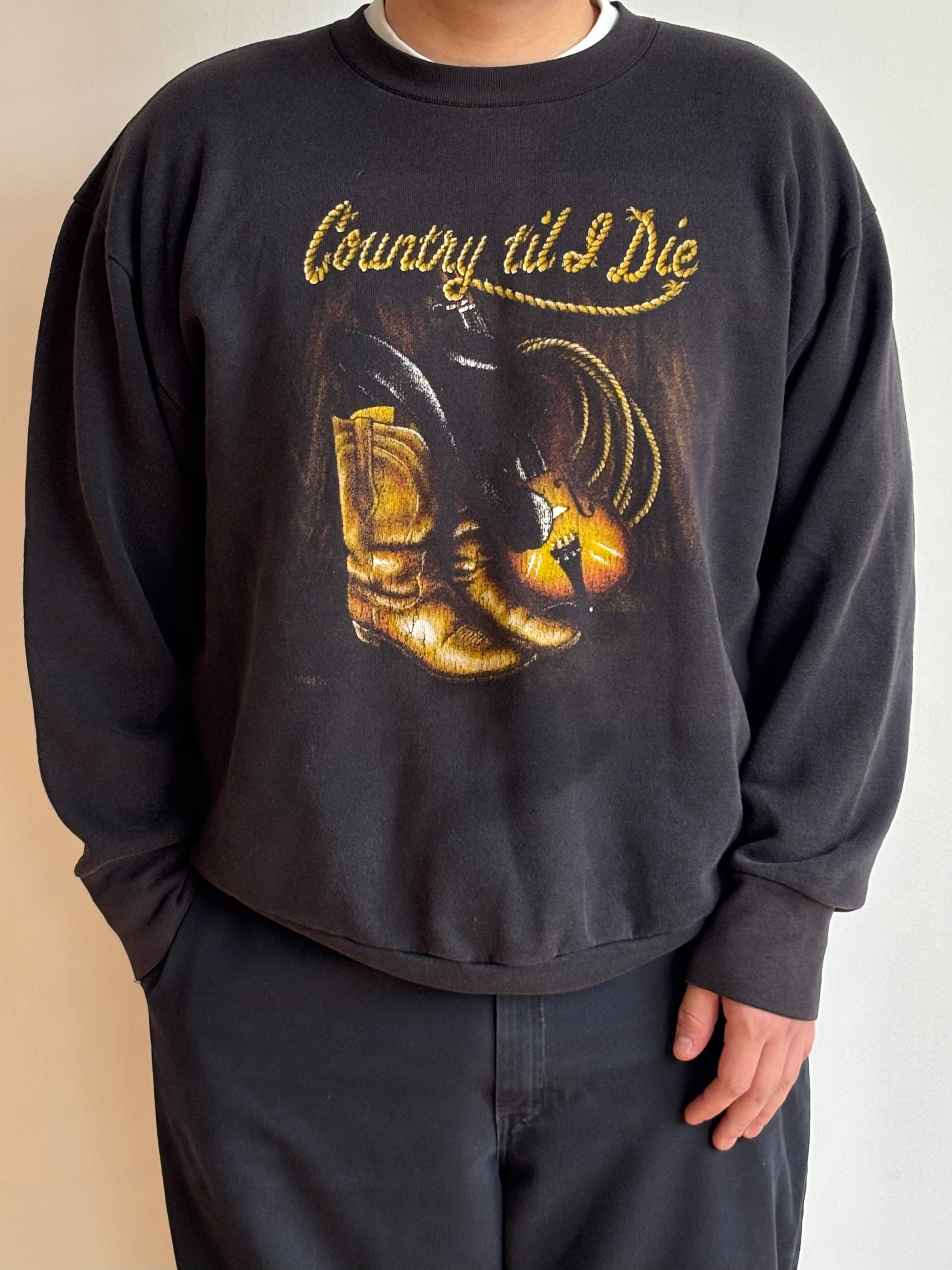 VINTAGE BLACK ‘COWBOY TILL I DIE” CREWNECK SIZE XL