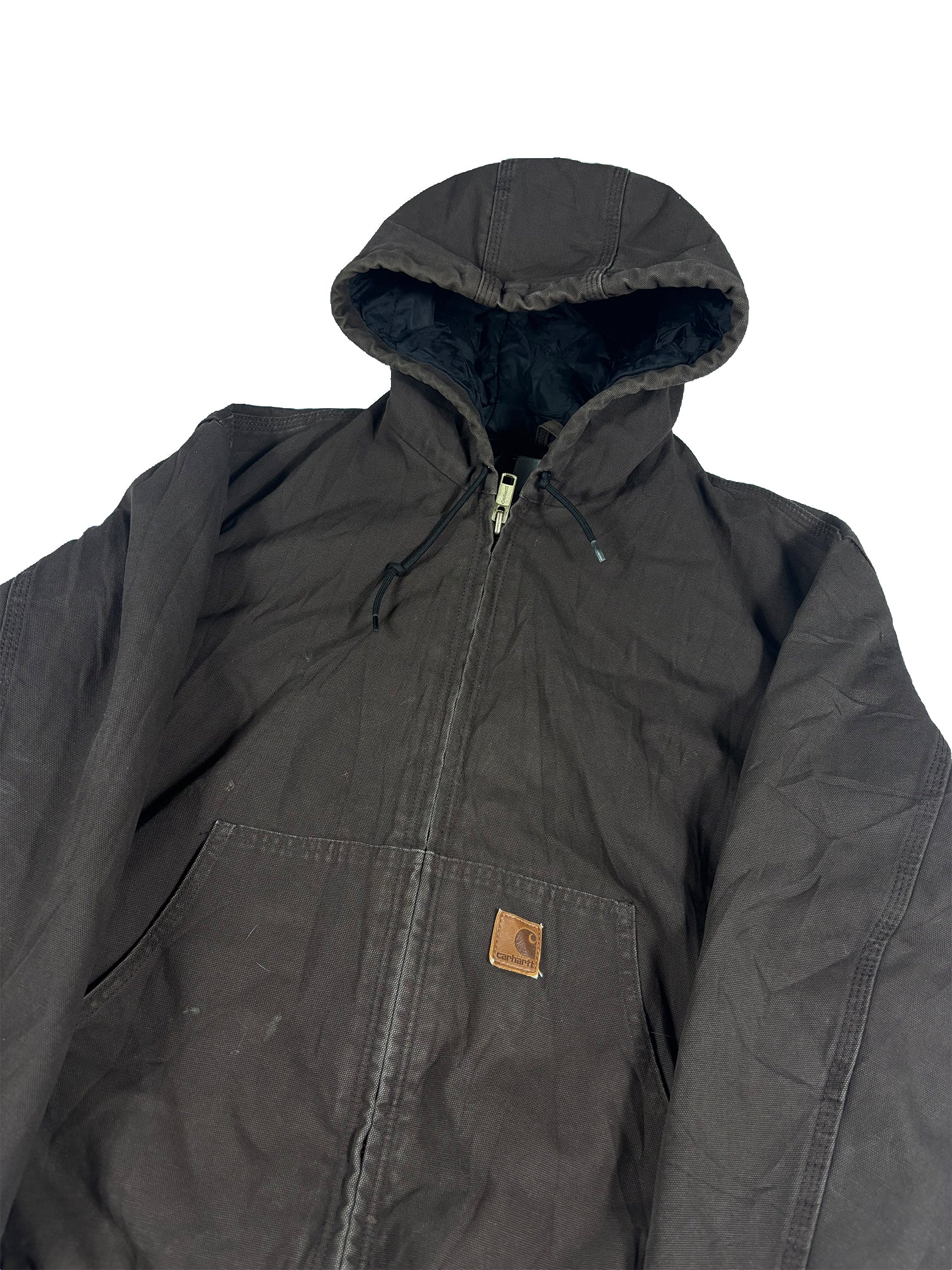 VINTAGE BROWN CARHARTT HOODED WORK JACKET SIZE LARGE
