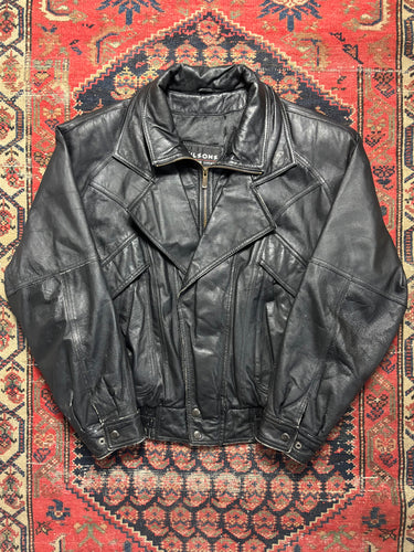 VINTAGE BLACK LEATHER BLAZER STYLE BOMBER JACKET SIZE MEDIUM