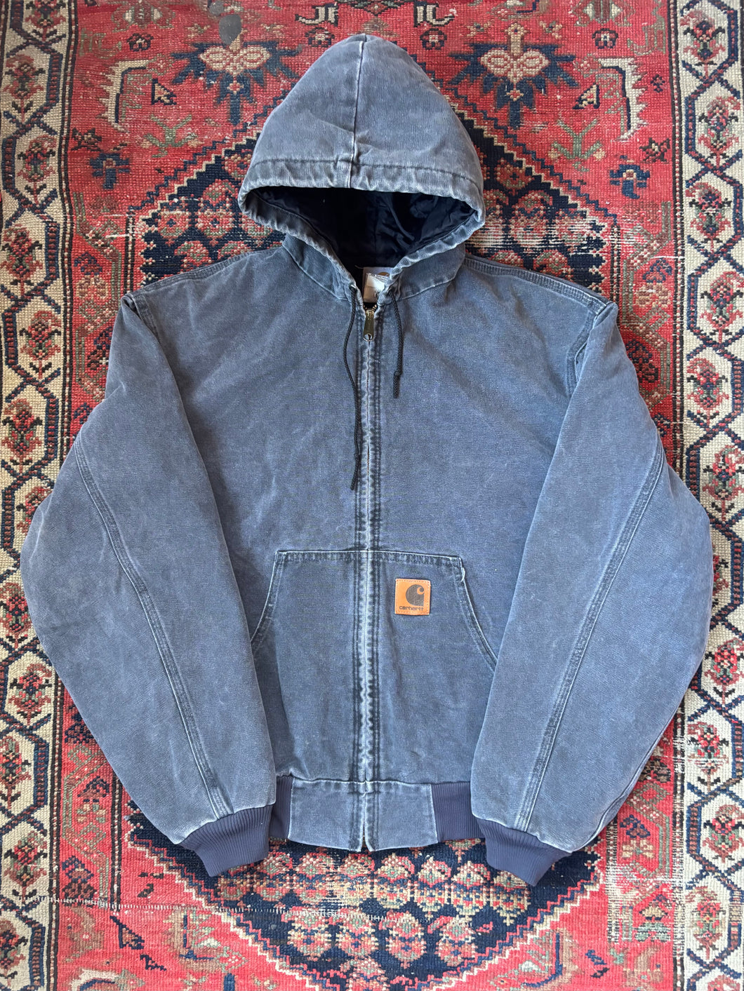 VINTAGE FADED GREY CARHARTT HOODED WORK JACKET SIZE XL