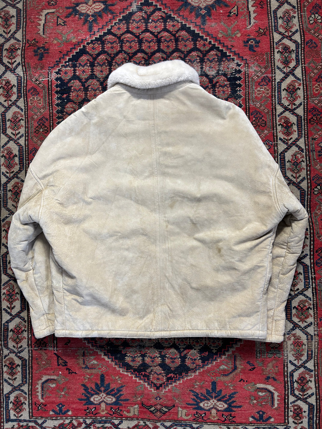VINTAGE FAUX FUR LINED JONES NY LIGHT BEIGE LEATHER SIZE MEDIUM
