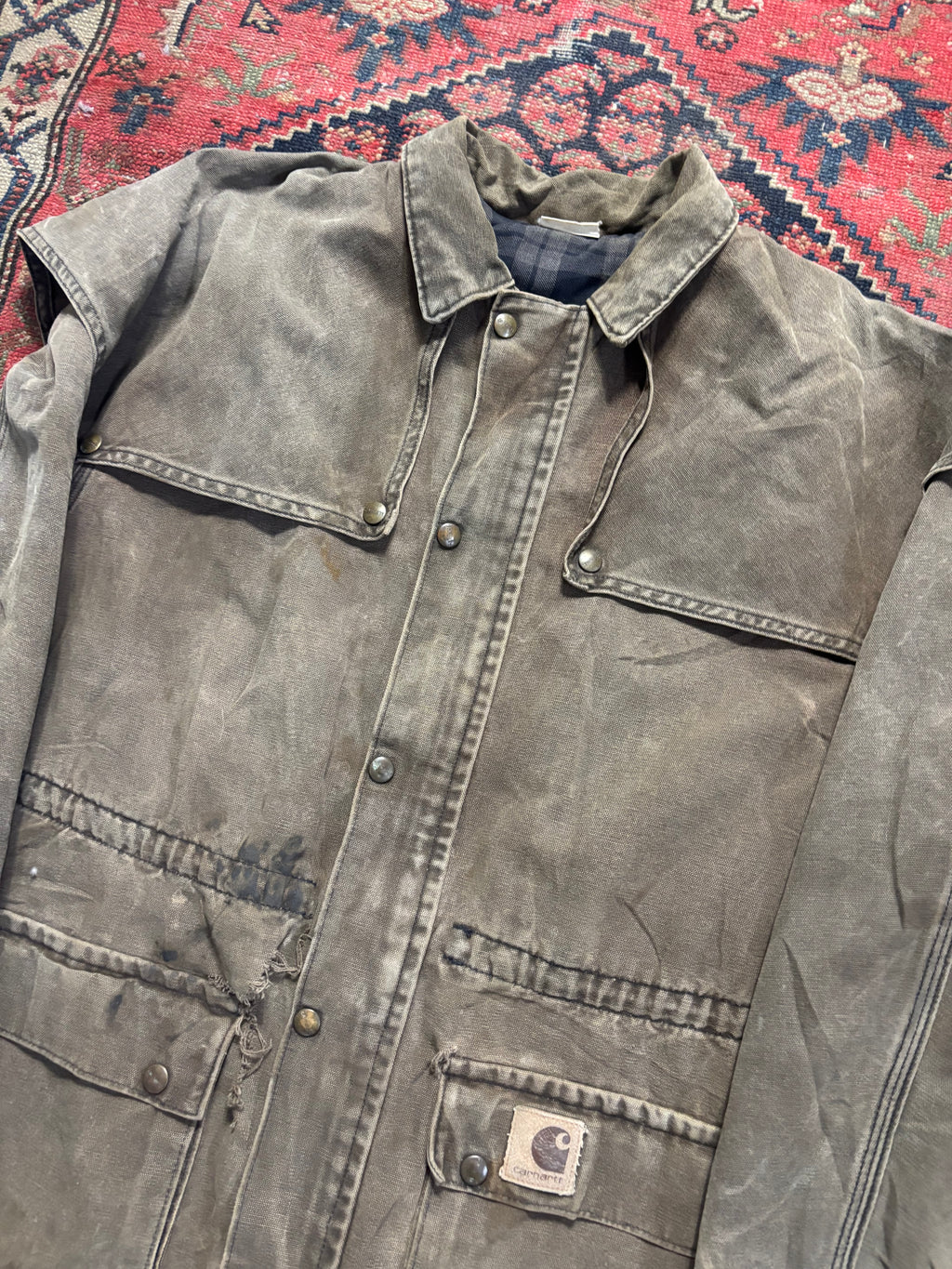 VINTAGE FADED GREY CARHARTT DUSTER JACKET SIZE LARGE