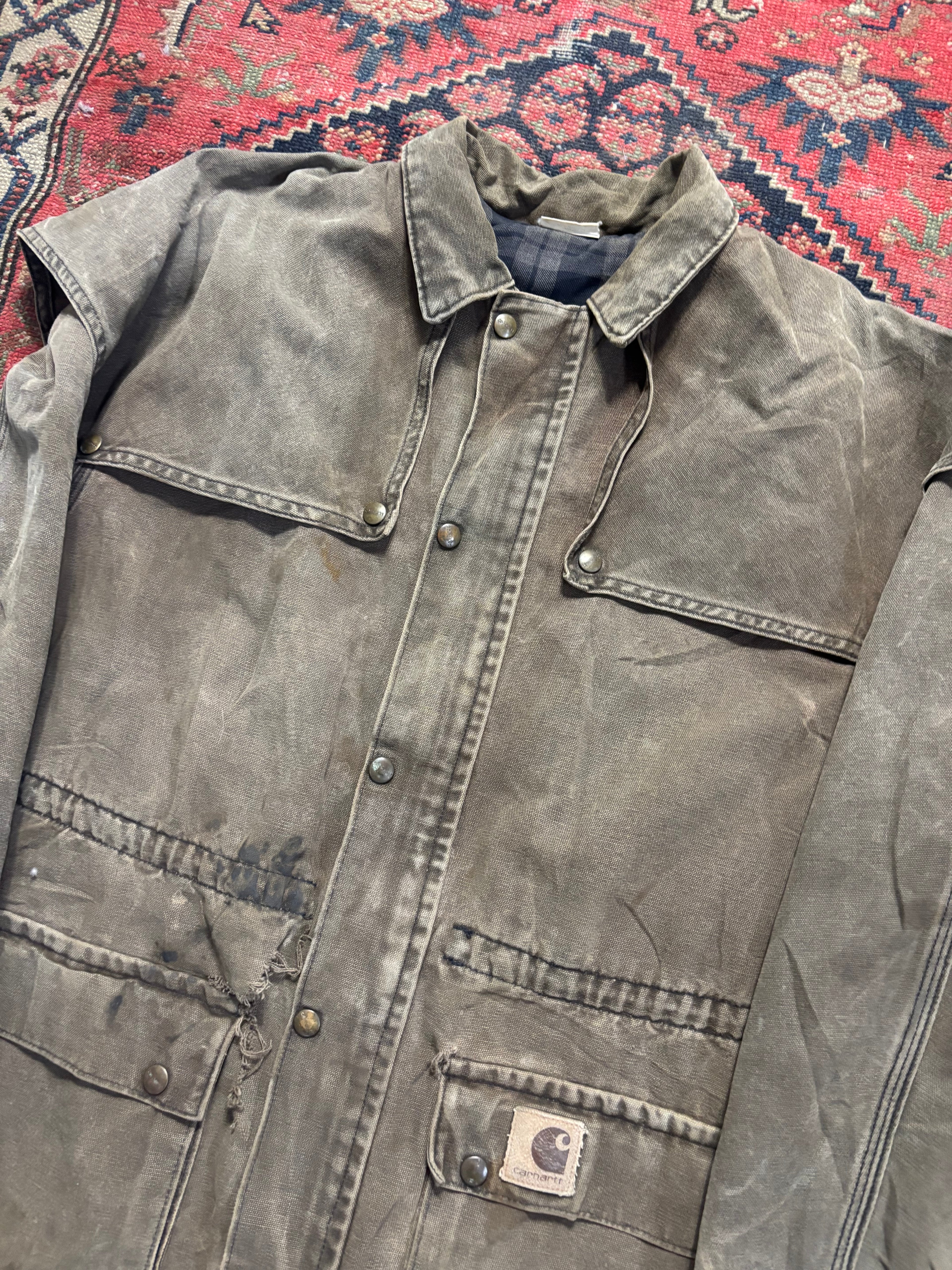 VINTAGE FADED GREY CARHARTT DUSTER JACKET SIZE LARGE