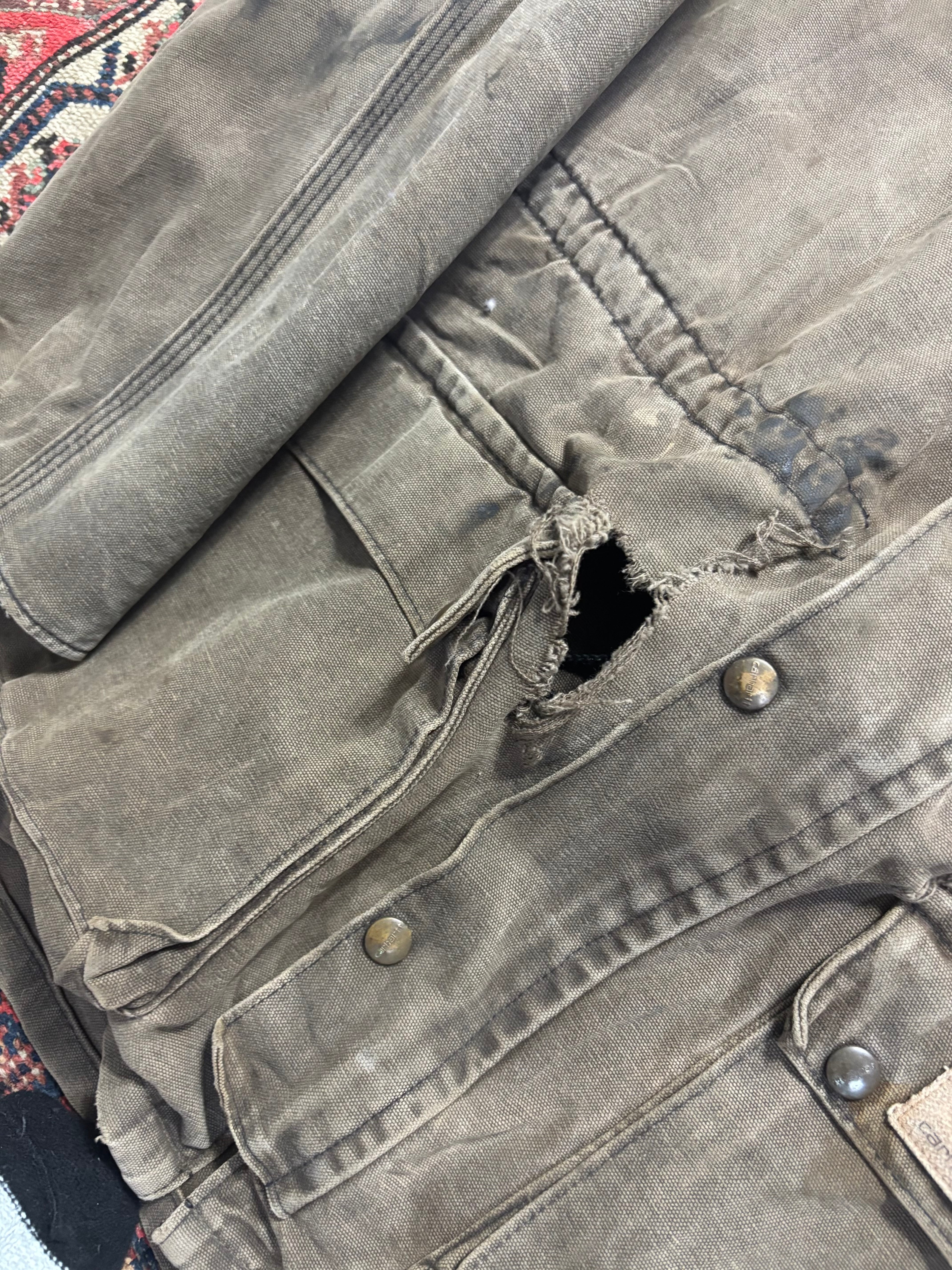 VINTAGE FADED GREY CARHARTT DUSTER JACKET SIZE LARGE