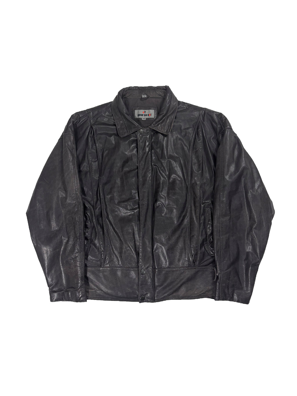 VINTAGE PLEATED BLACK LEATHER JACKET SIZE LARGE