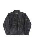 VINTAGE PLEATED BLACK LEATHER JACKET SIZE LARGE