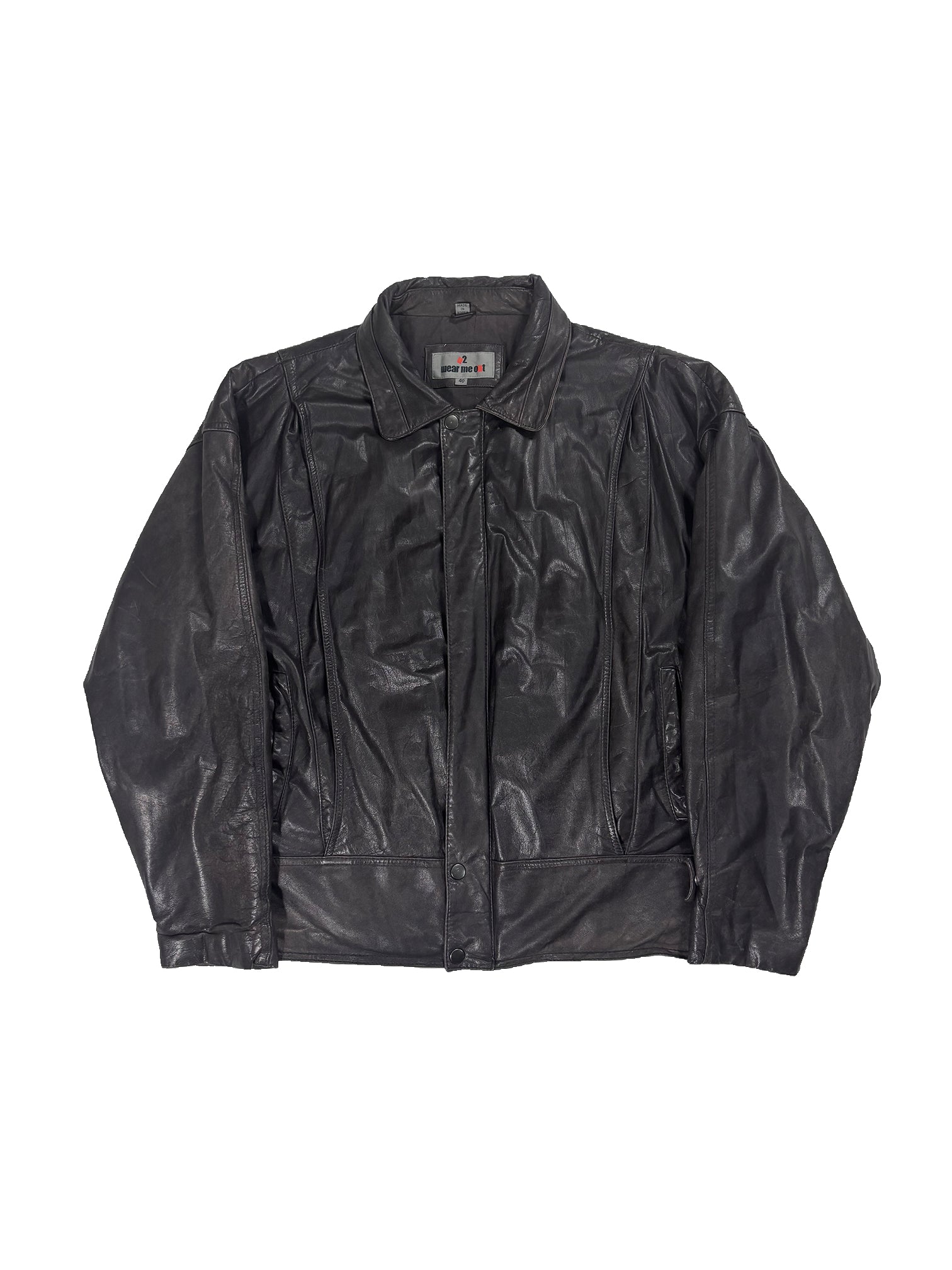 VINTAGE PLEATED BLACK LEATHER JACKET SIZE LARGE