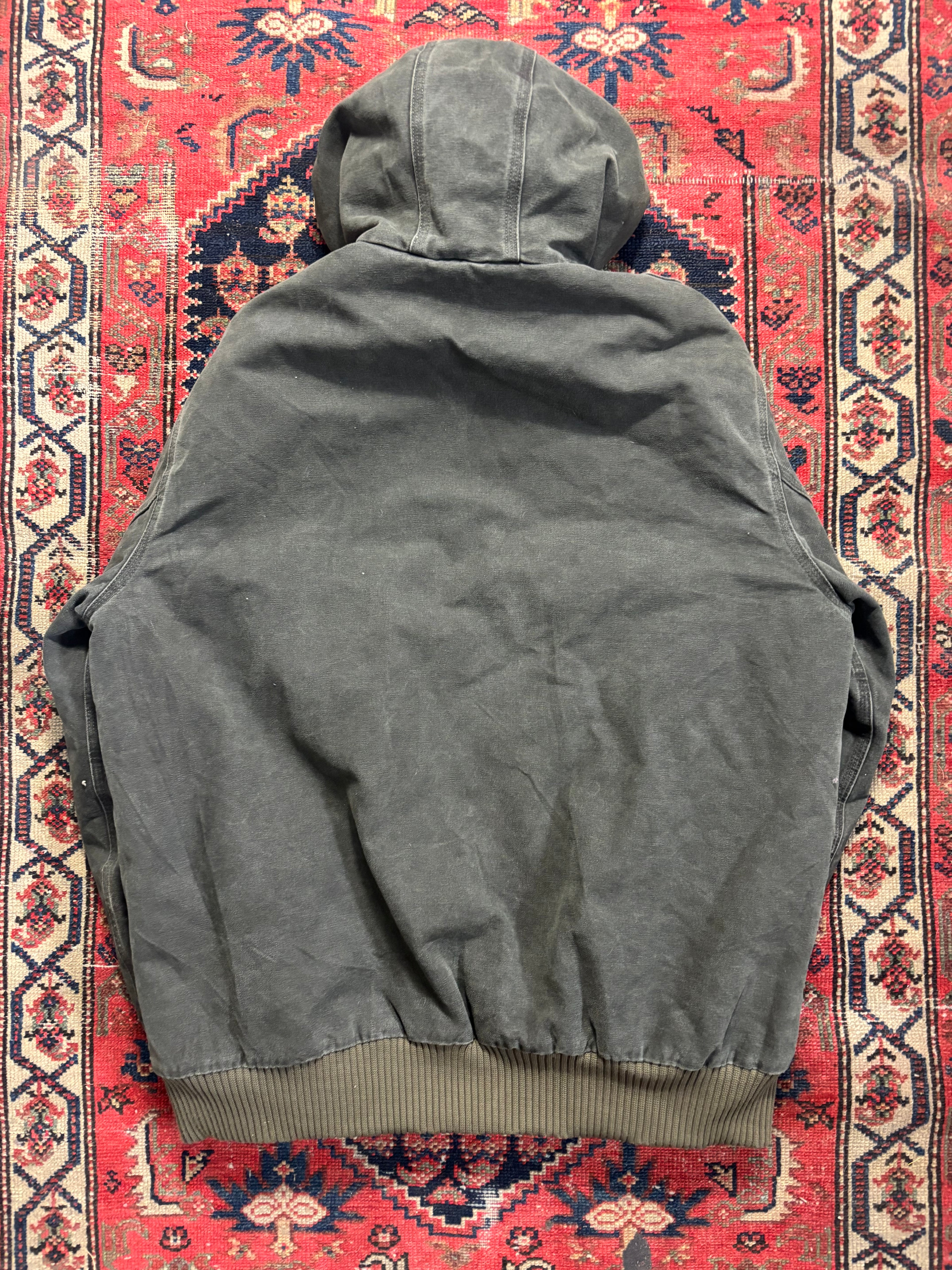 VINTAGE FADED DARK FOREST GREEN CARHARTT HOODED JACKET SIZE XL