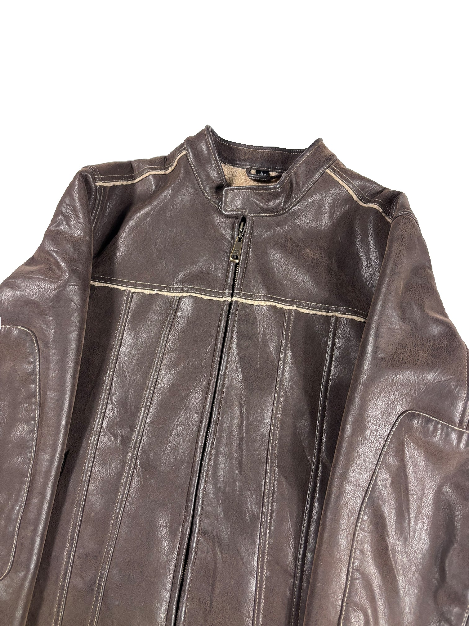 VINTAGE WOOL LINED BROWN LEATHER JACKET SIZE LARGE