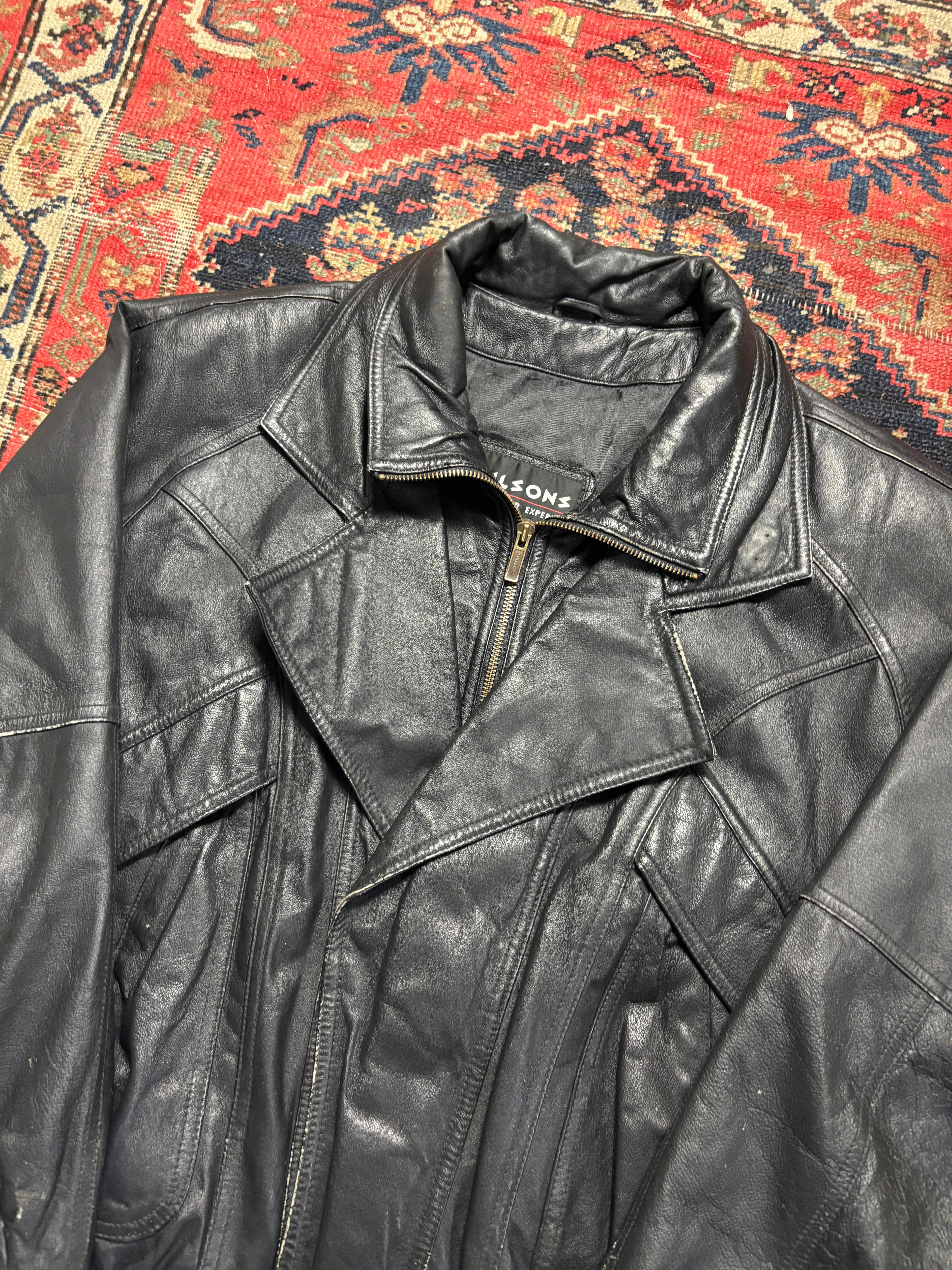 VINTAGE BLACK LEATHER BLAZER STYLE BOMBER JACKET SIZE MEDIUM