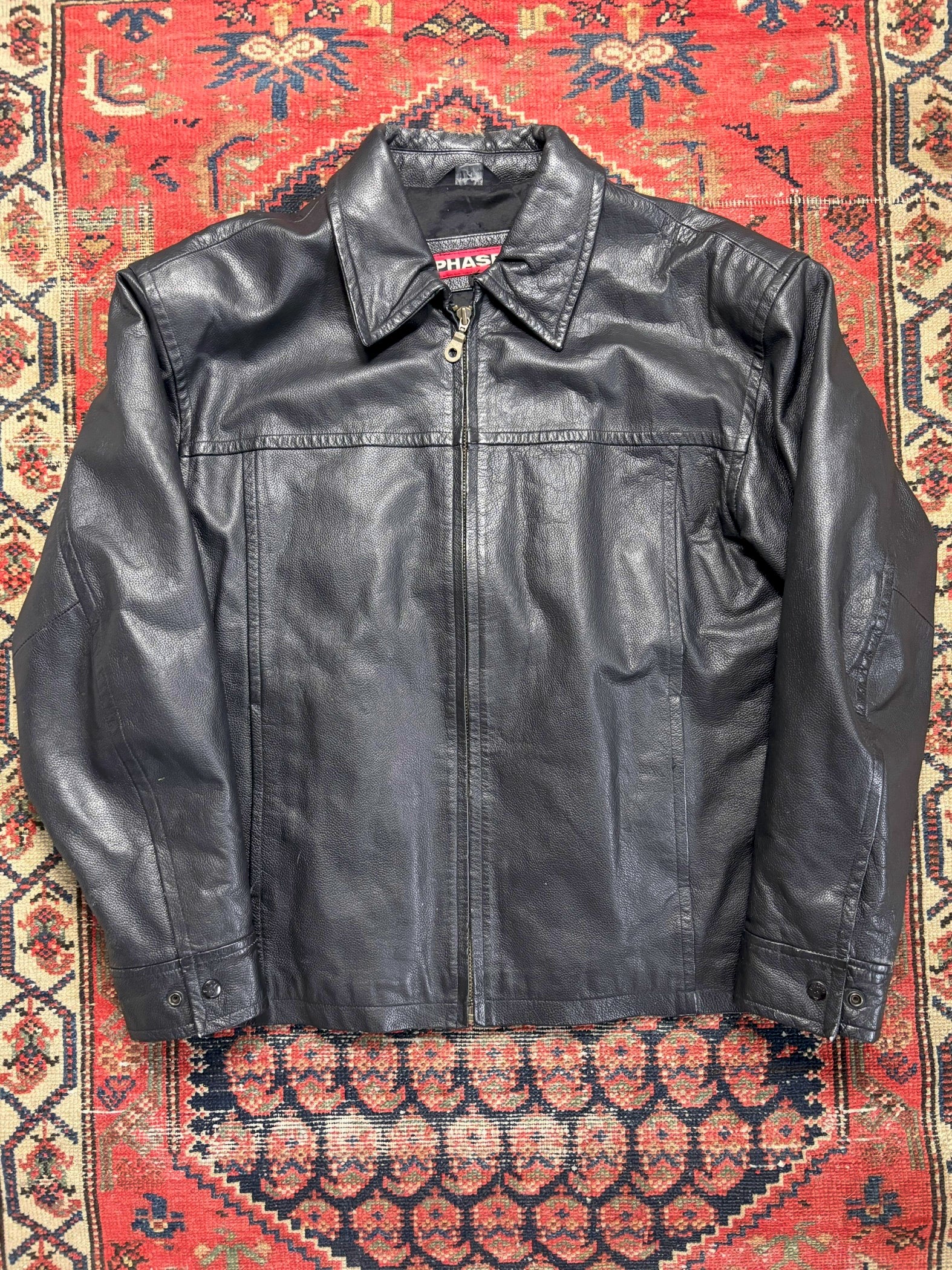 VINTAGE BLACK LEATHER “PHASE 2” JACKET SIZE XL
