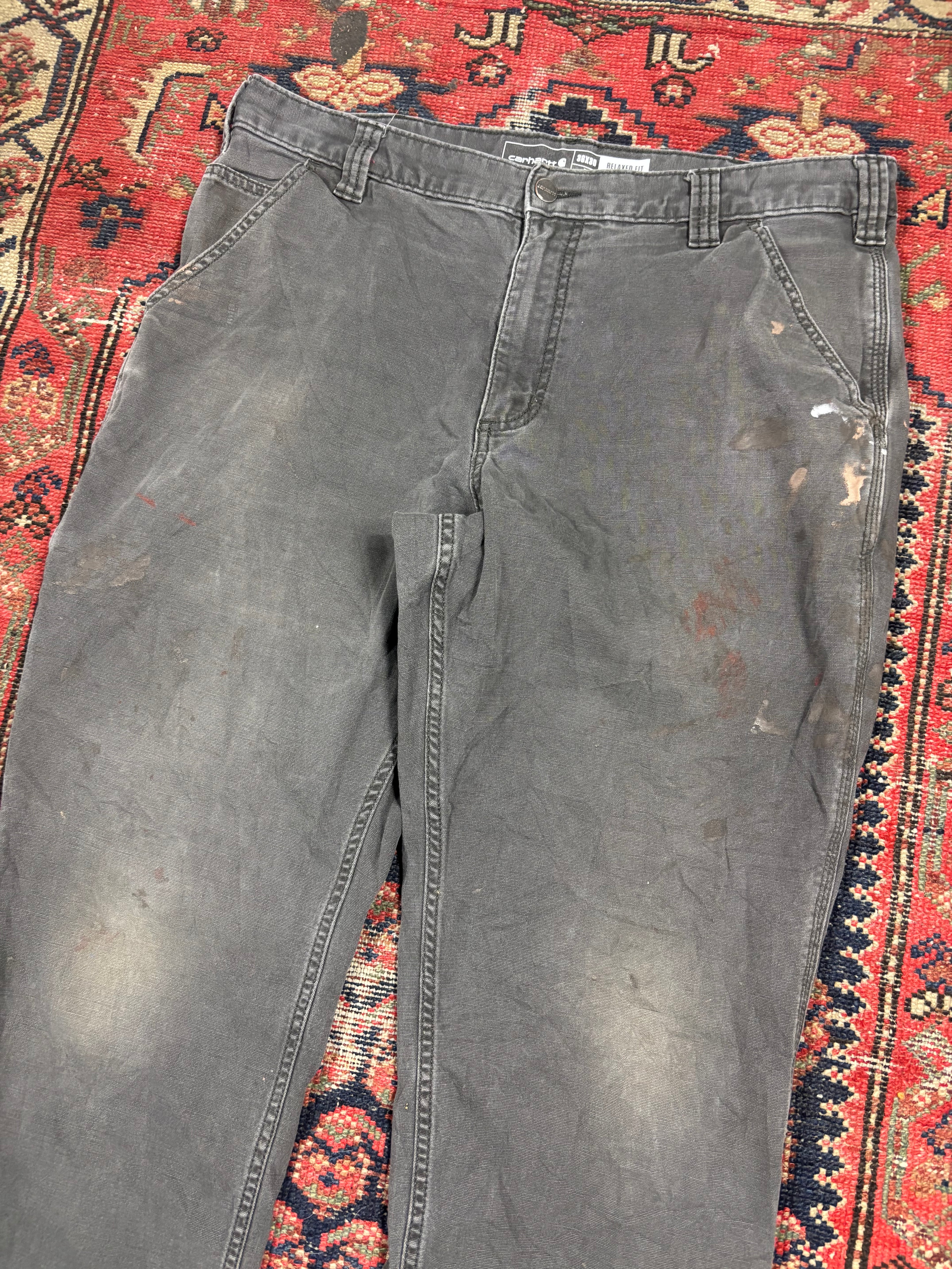 VINTAGE PAINT SPLATTERED GREY CARHARTT PANTS W/36
