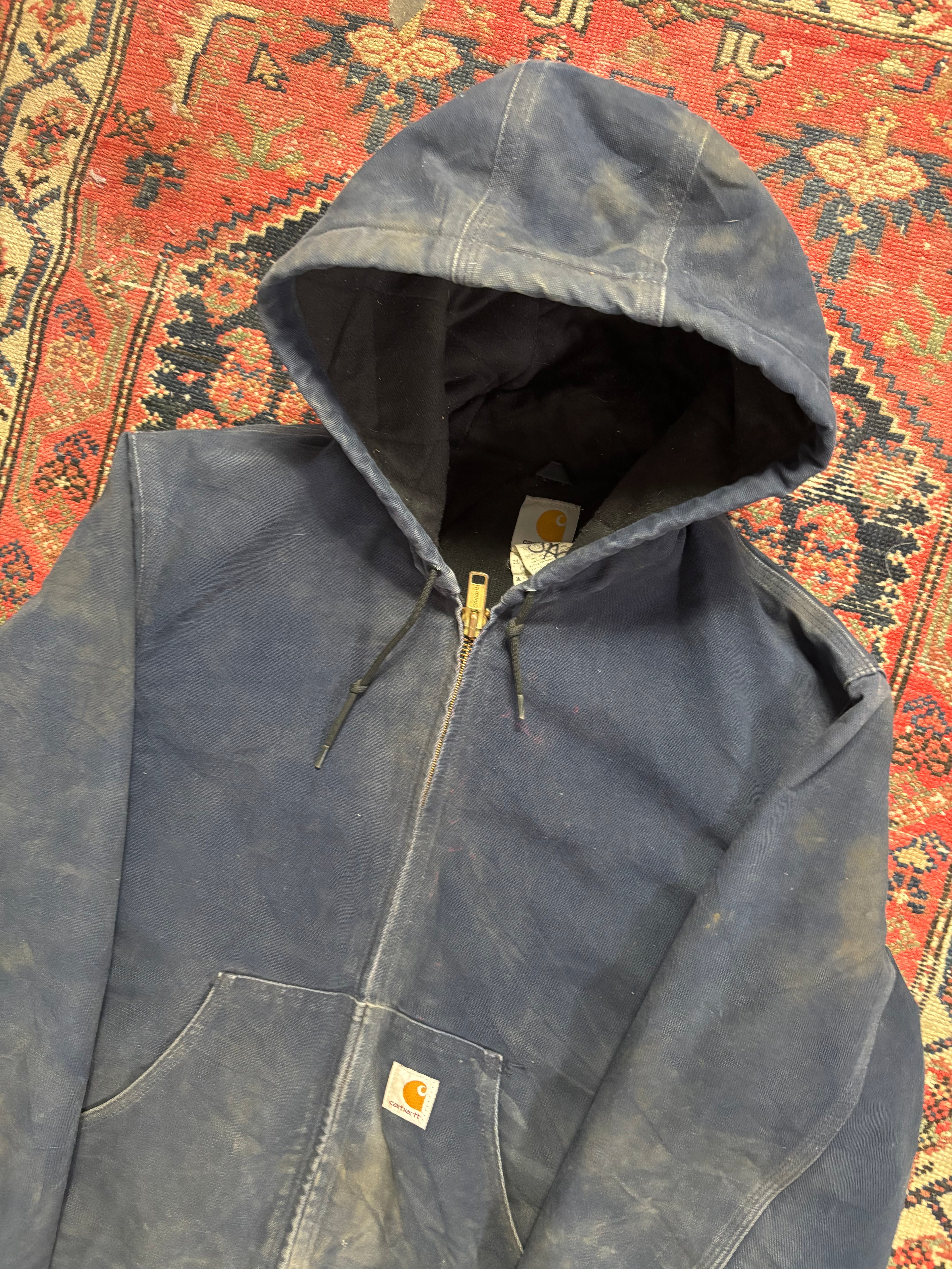 VINTAGE FADED NAVY HOODED CARHARTT JACKET SIZE MEDIUM