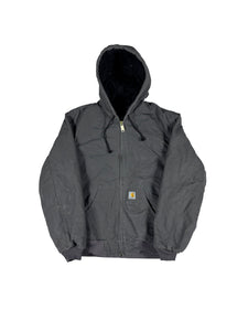 GREY CARHARTT HOODED WORK JACKET SIZE MEDIUM