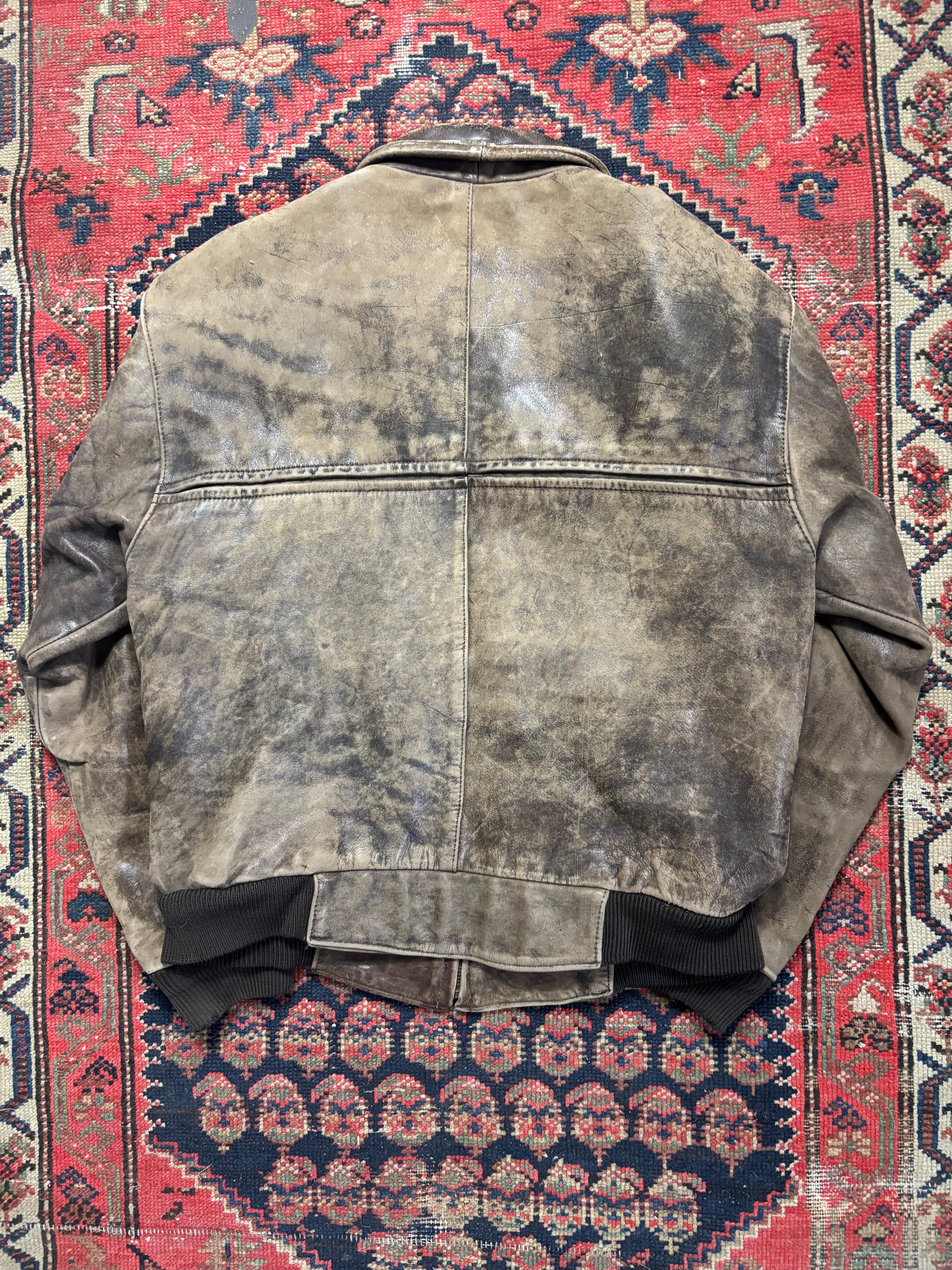 VINTAGE FADED BROWN LEATHER “HEIN GERICKE” BOMBER JACKET SIZE MEDIUM