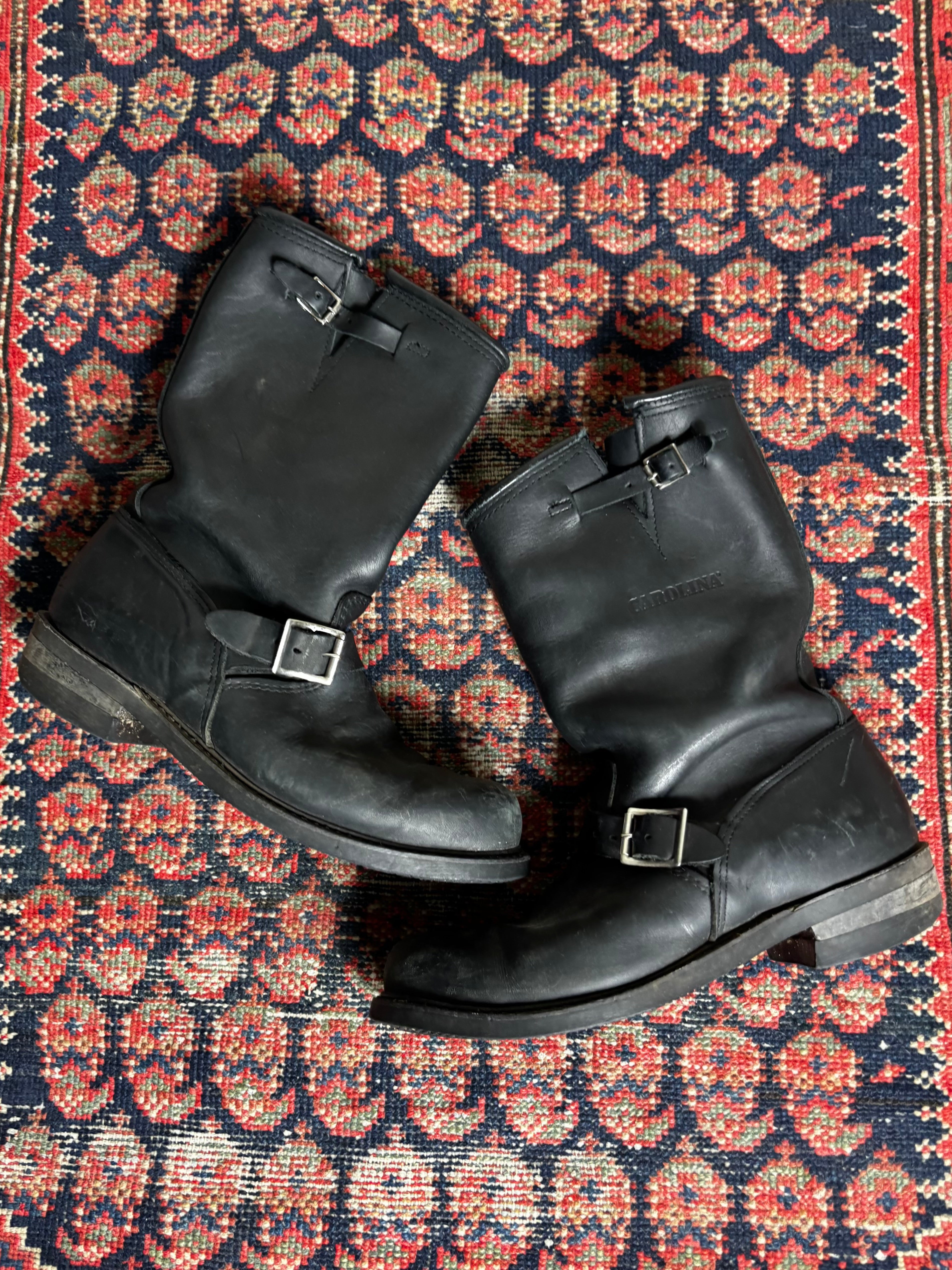 靴 real leather short biker boots Biker Boots Squadre Toe Genuine Leather Black