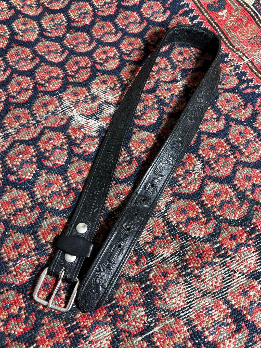 VINTAGE BLACK LEATHER BIKER BELT