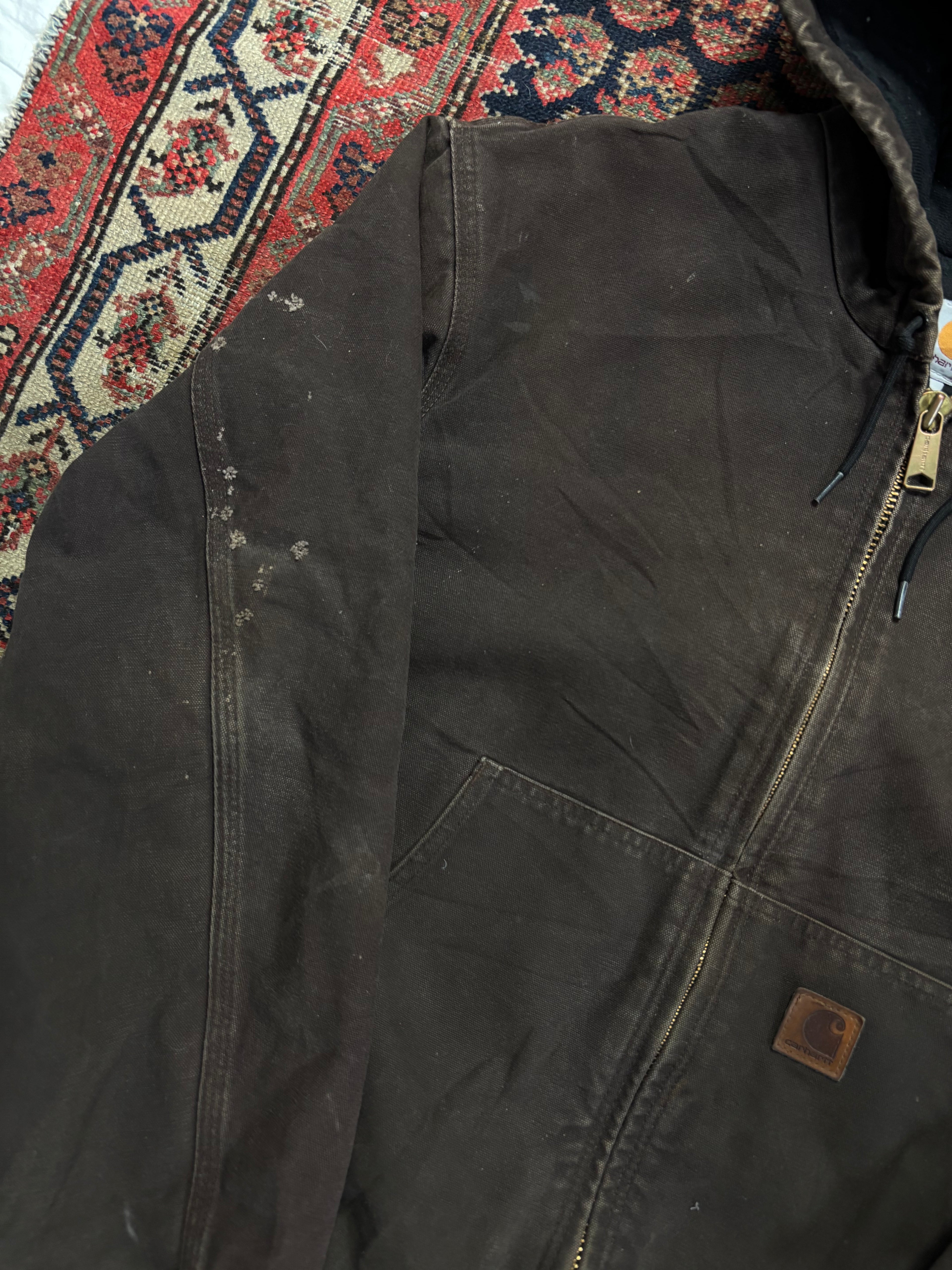 VINTAGE FADED BROWN HOODED CARHARTT JACKET SIZE LARGE