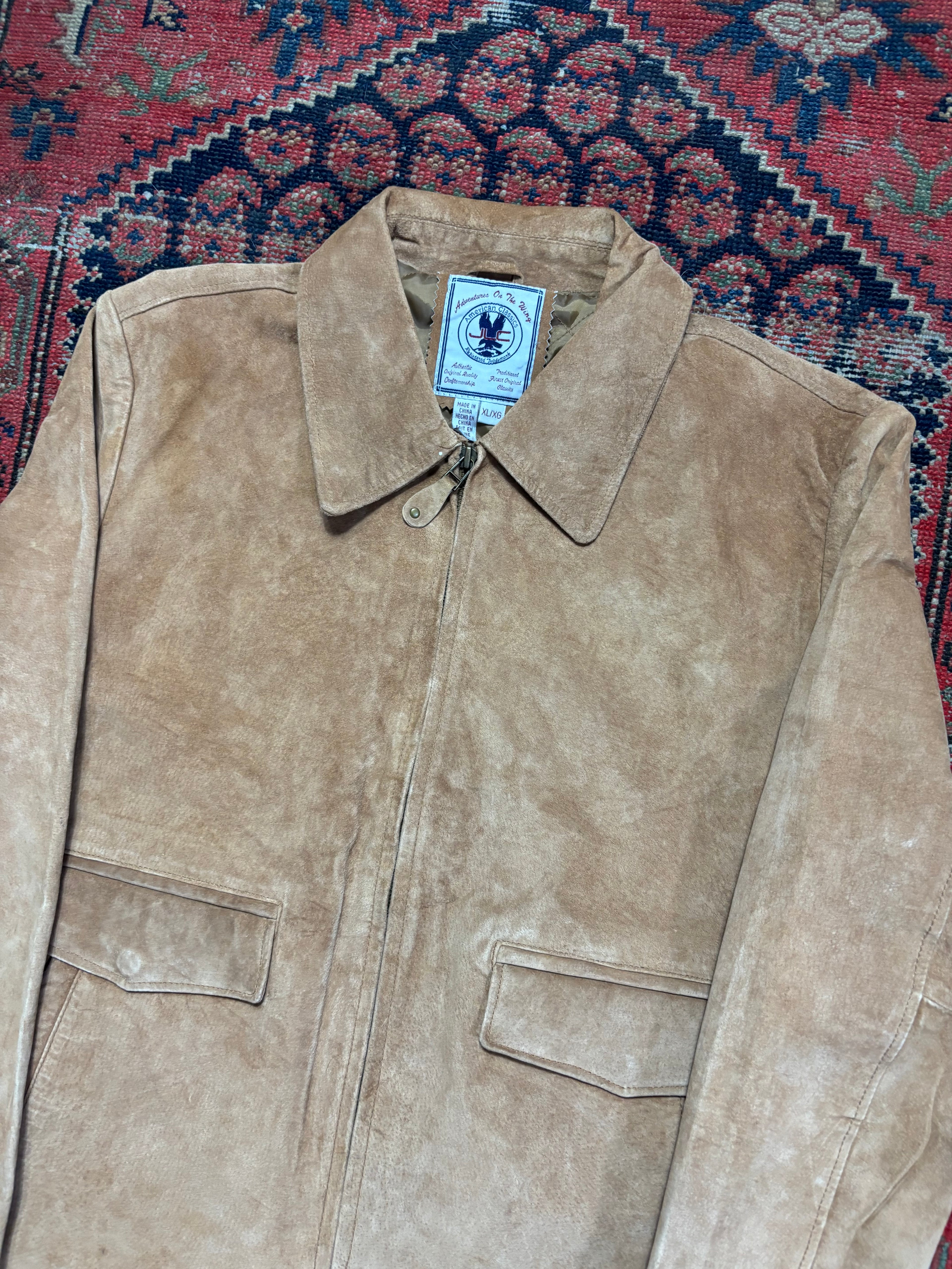 VINTAGE AMERICAN CLASSICS BEIGE LEATHER ZIP UP SIZE XL