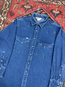 VINTAGE DARK WASH DENIM CARHARTT SNAP-BUTTON UP SIZE LARGE