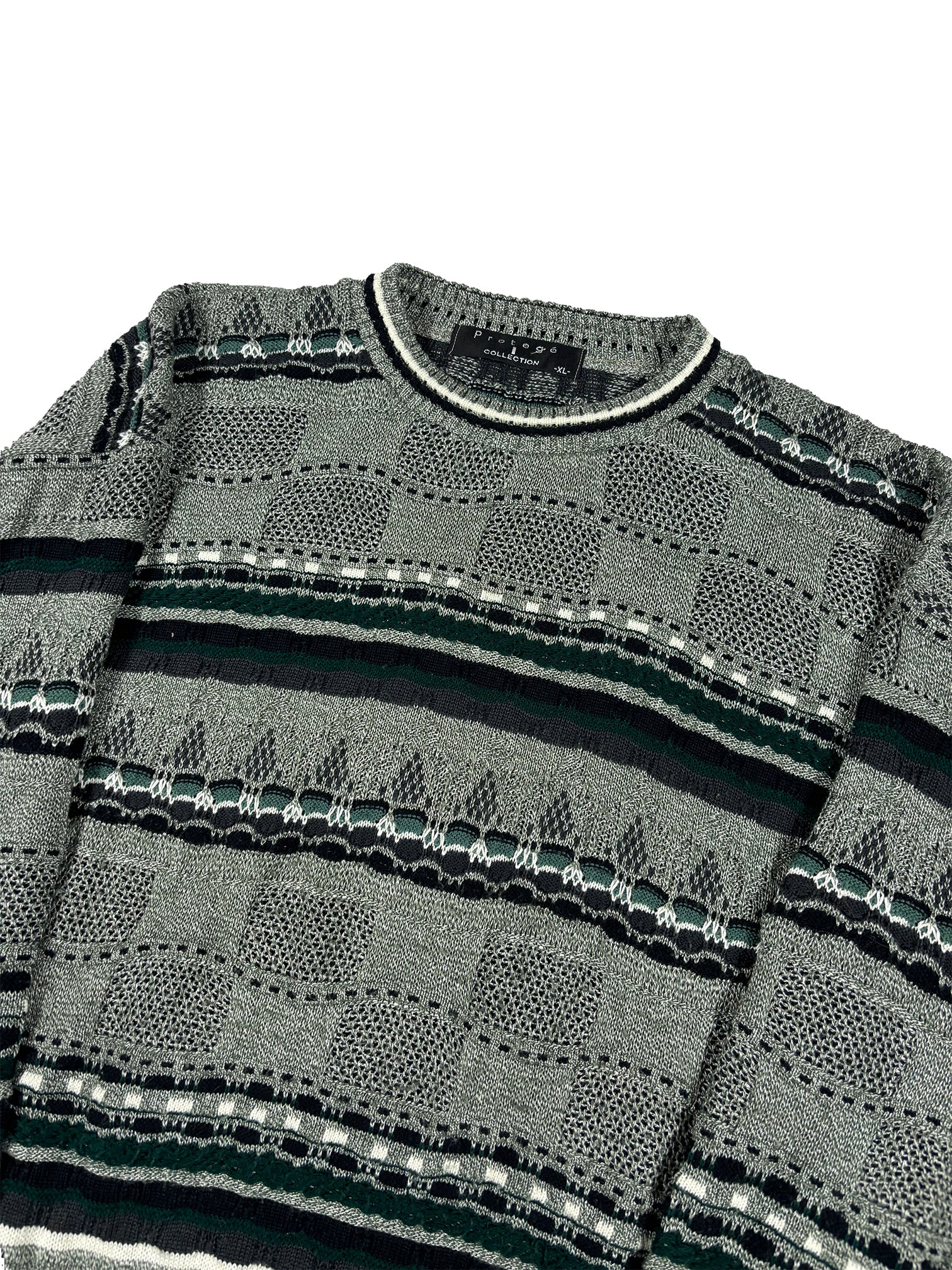 VINTAGE GREEN AND GRAY PATTERNED KNIT SIZE XL