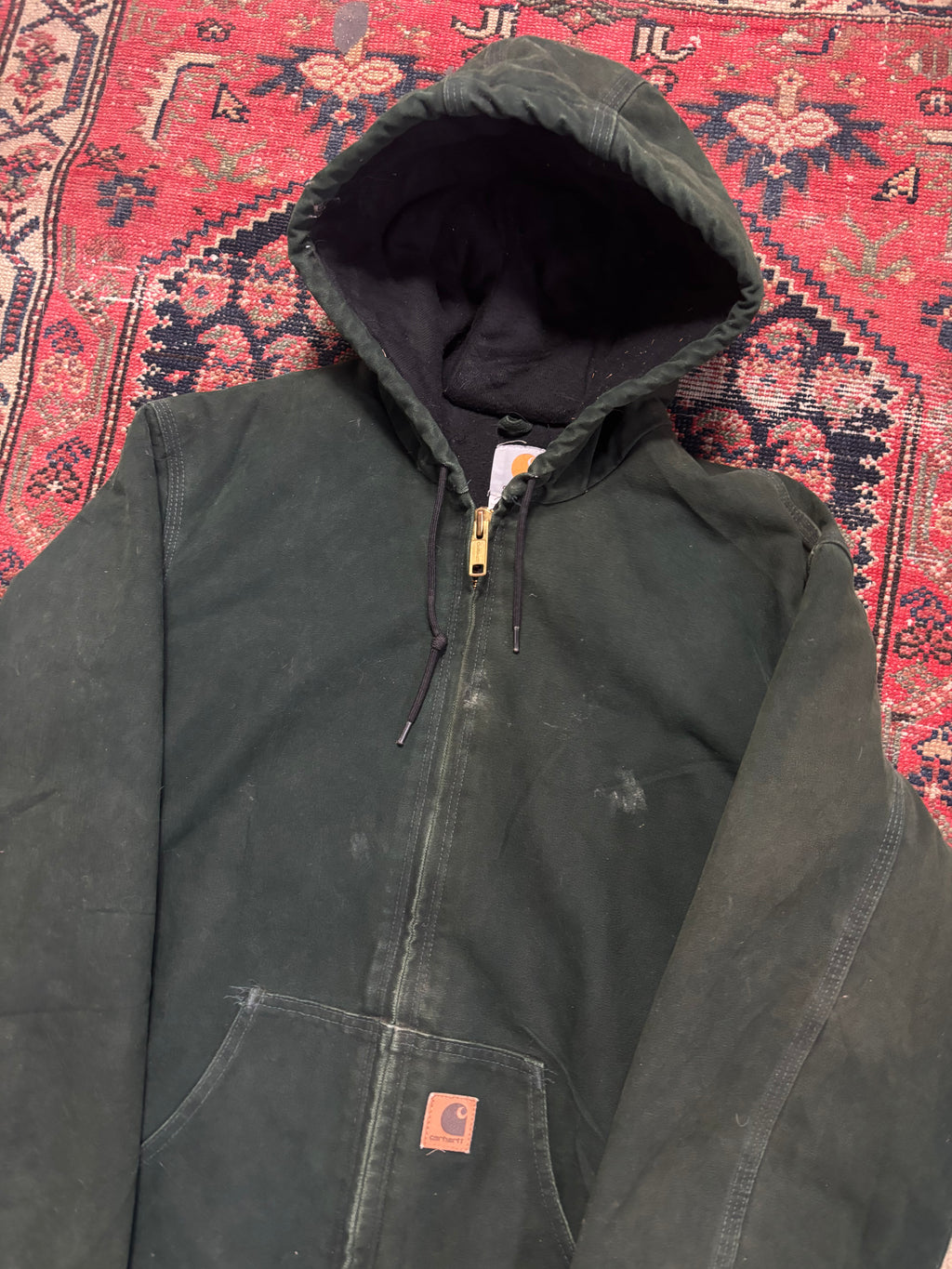 VINTAGE DARK PINE-GREEN HOODED CARHARTT JACKET SIZE MEDIUM