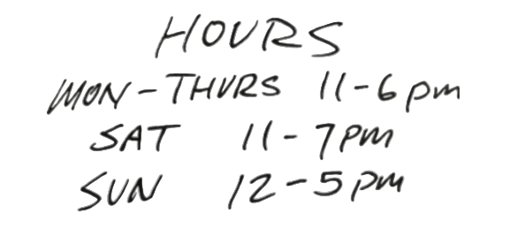 Handwritten hours of operation for a business on a white background