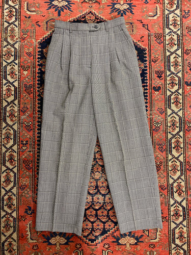 Vintage High Waisted Plaid Pleated Trousers - 27inches