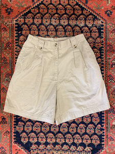 90s Khaki Pleated High Waisted Shorts - 27in