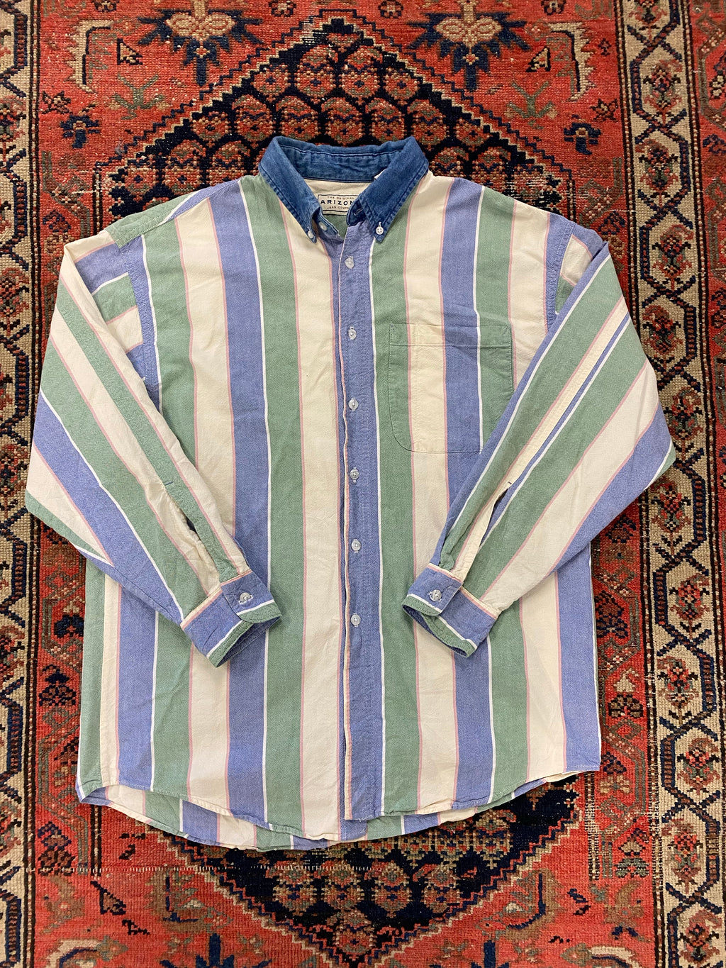 90s Striped Button Up Shirt - L