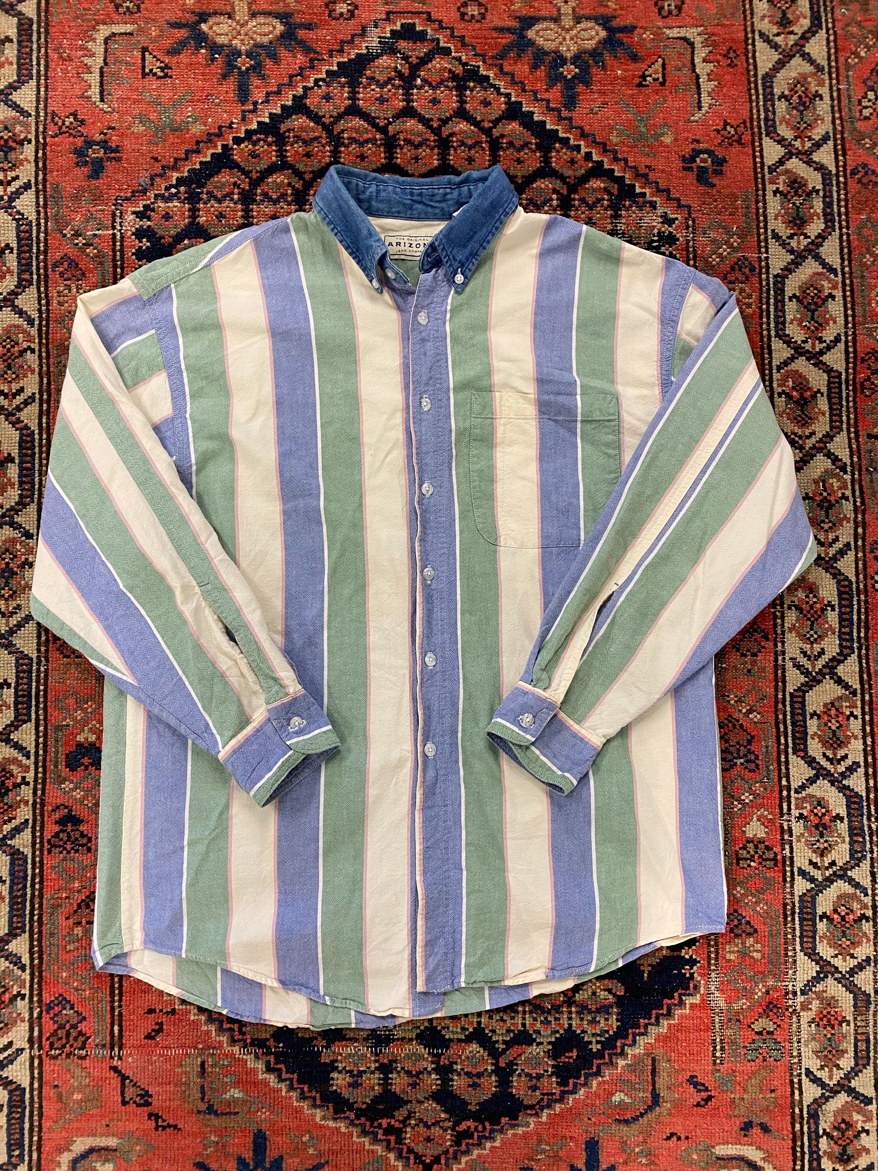 90s Striped Button Up Shirt - L