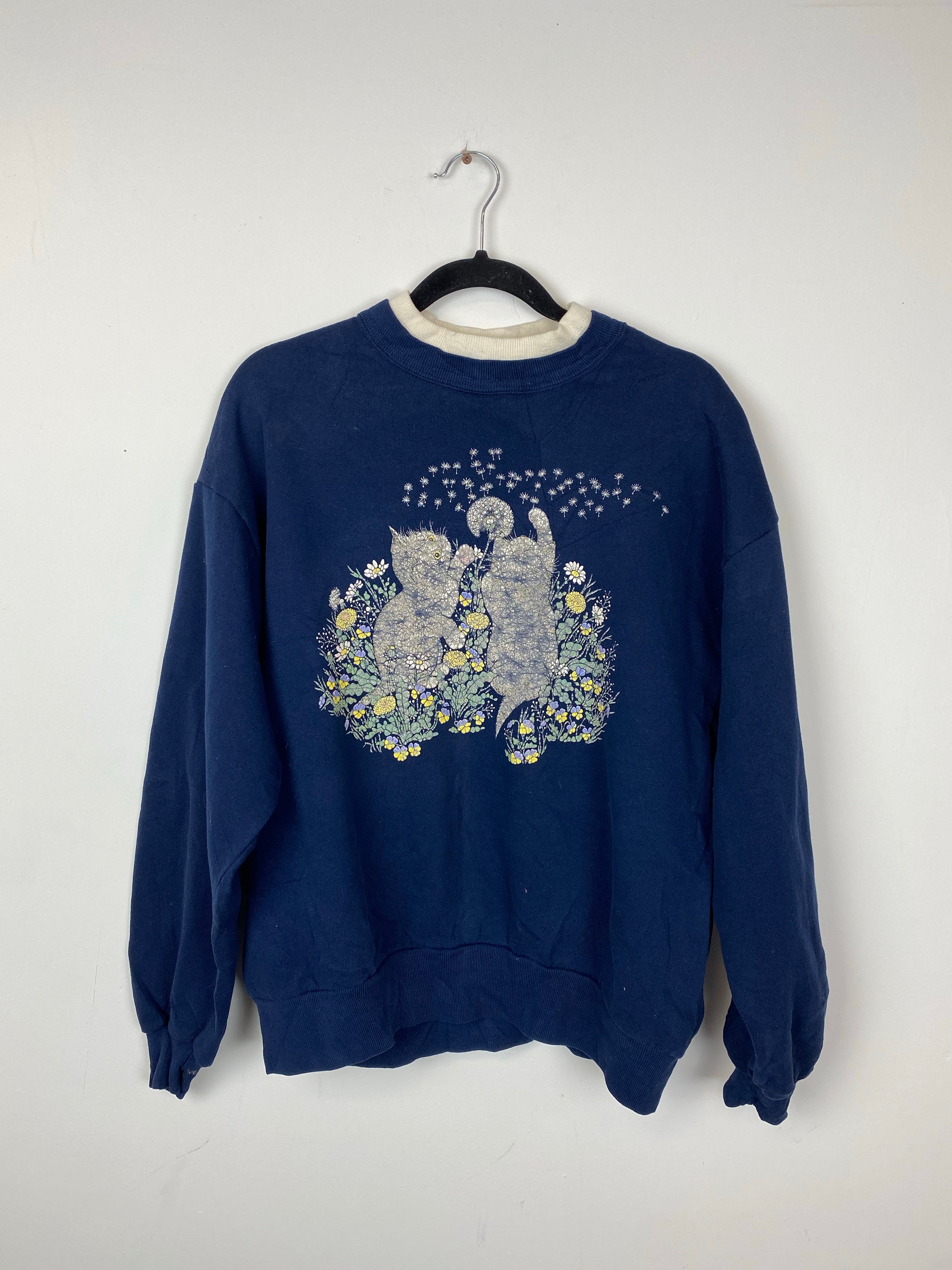 90s collared cat crewneck