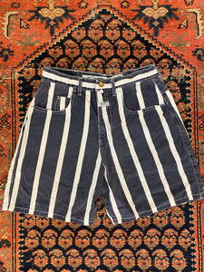 90s High Waisted Striped Shorts - 28in