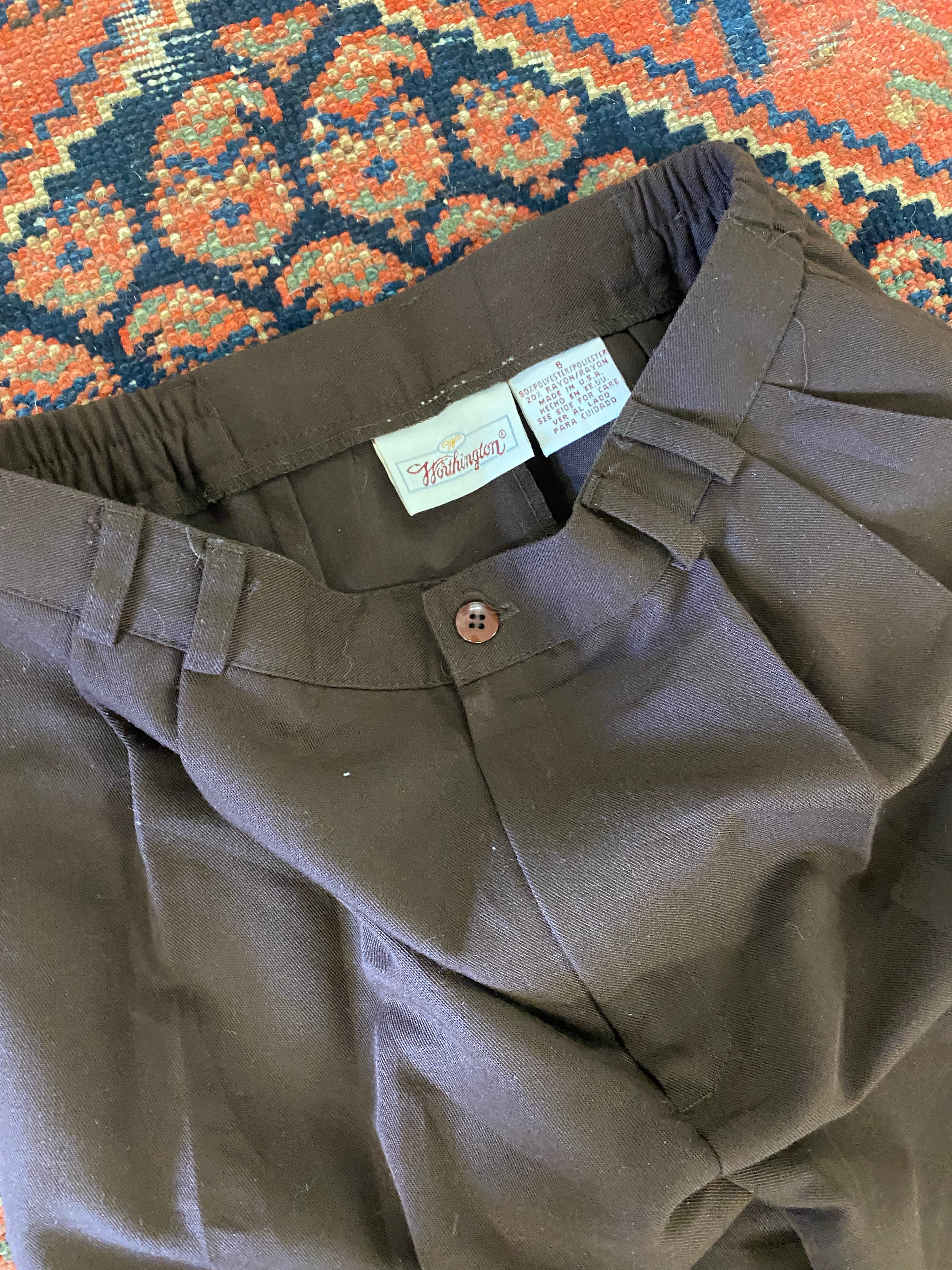 Vintage Brown Pleated Linen High Waisted Trousers - 26in