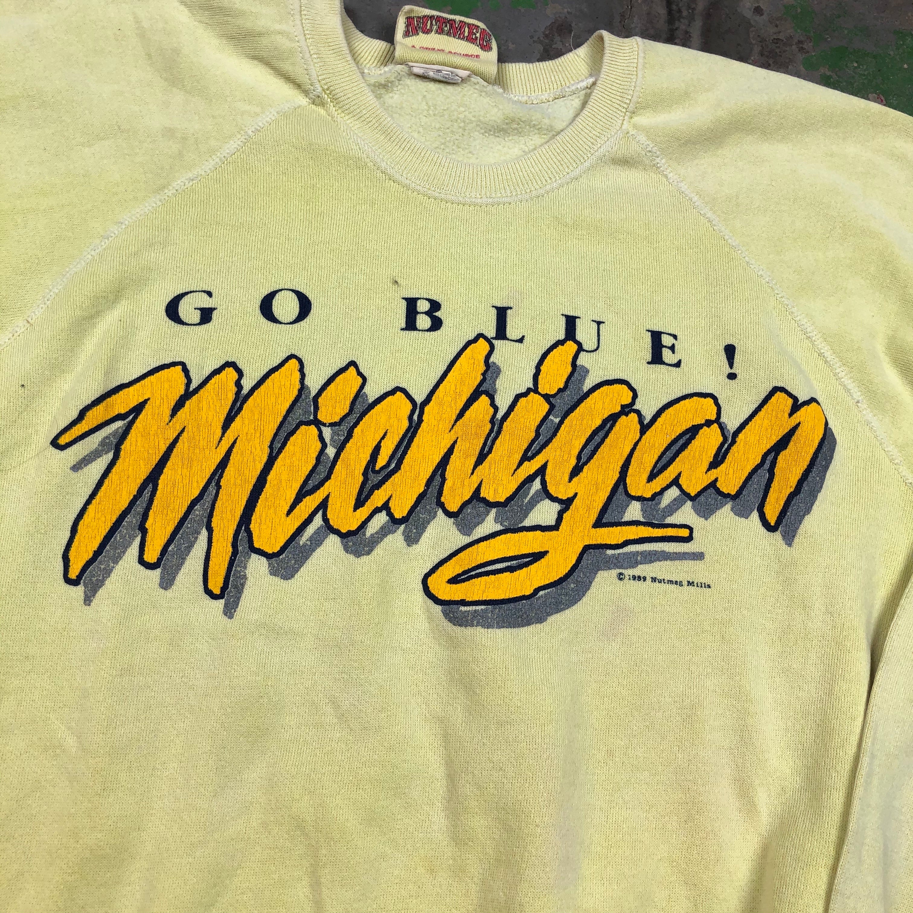Yellow dyed 1989 Michigan Crewneck