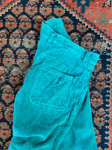Vintage High Waisted Teal Corduroy Trousers - 25in