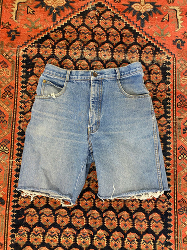 Vintage High Waisted Denim Frayed Shorts - 28in