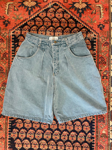 Vintage Pleated High Waisted Denim Shorts - 29in