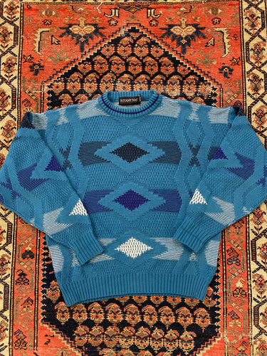 Vintage Patterned Knit Sweater - S