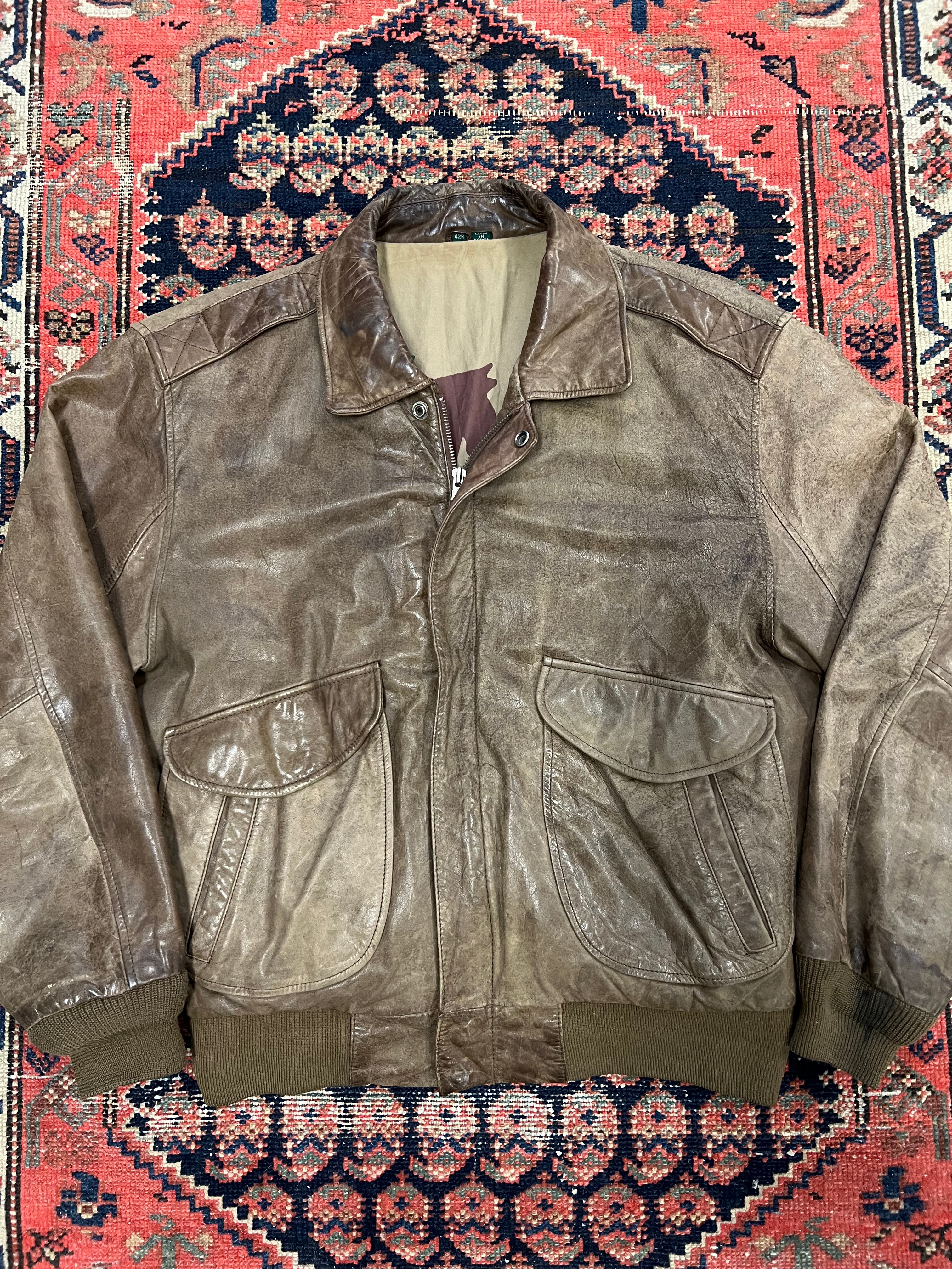 VINTAGE BROWN LEATHER BOMBER JACKET - SMALL