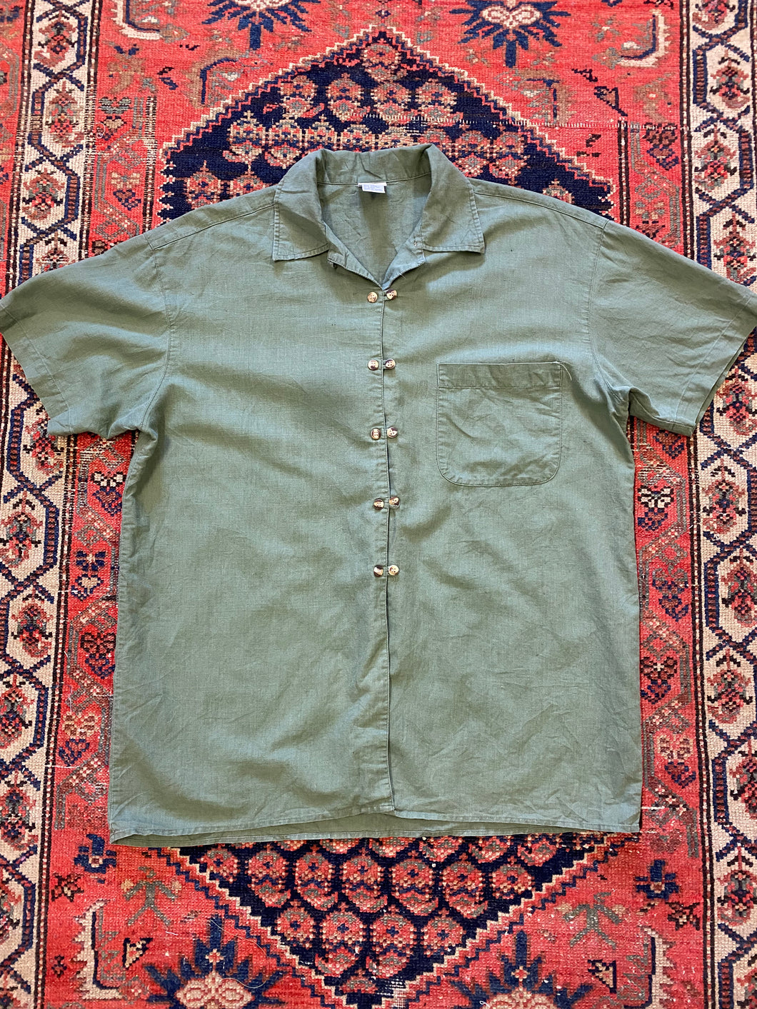 Vintage green linen button up shirt - M
